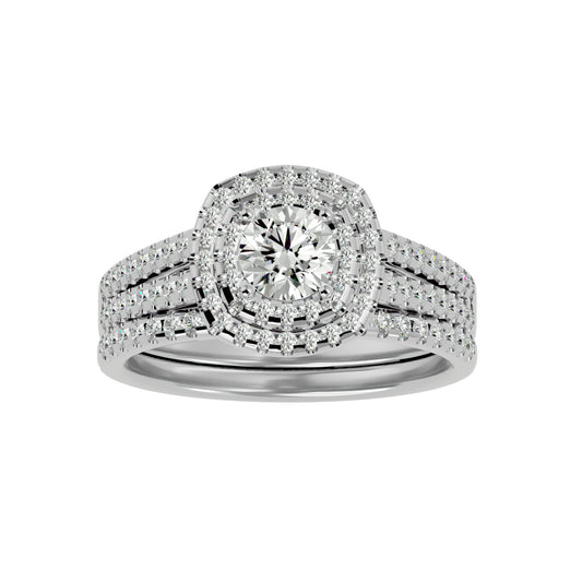 Lab Grown Round Cut Diamond Halo Ring In Platinum