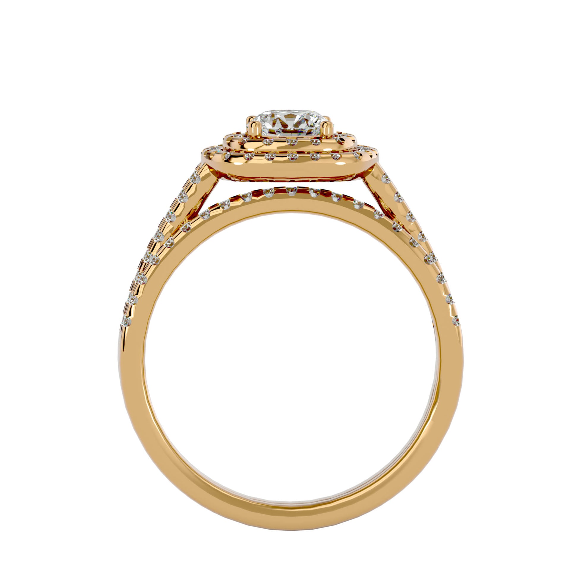 Lab Grown Round Cut Diamond Halo Ring In Yellow Gold