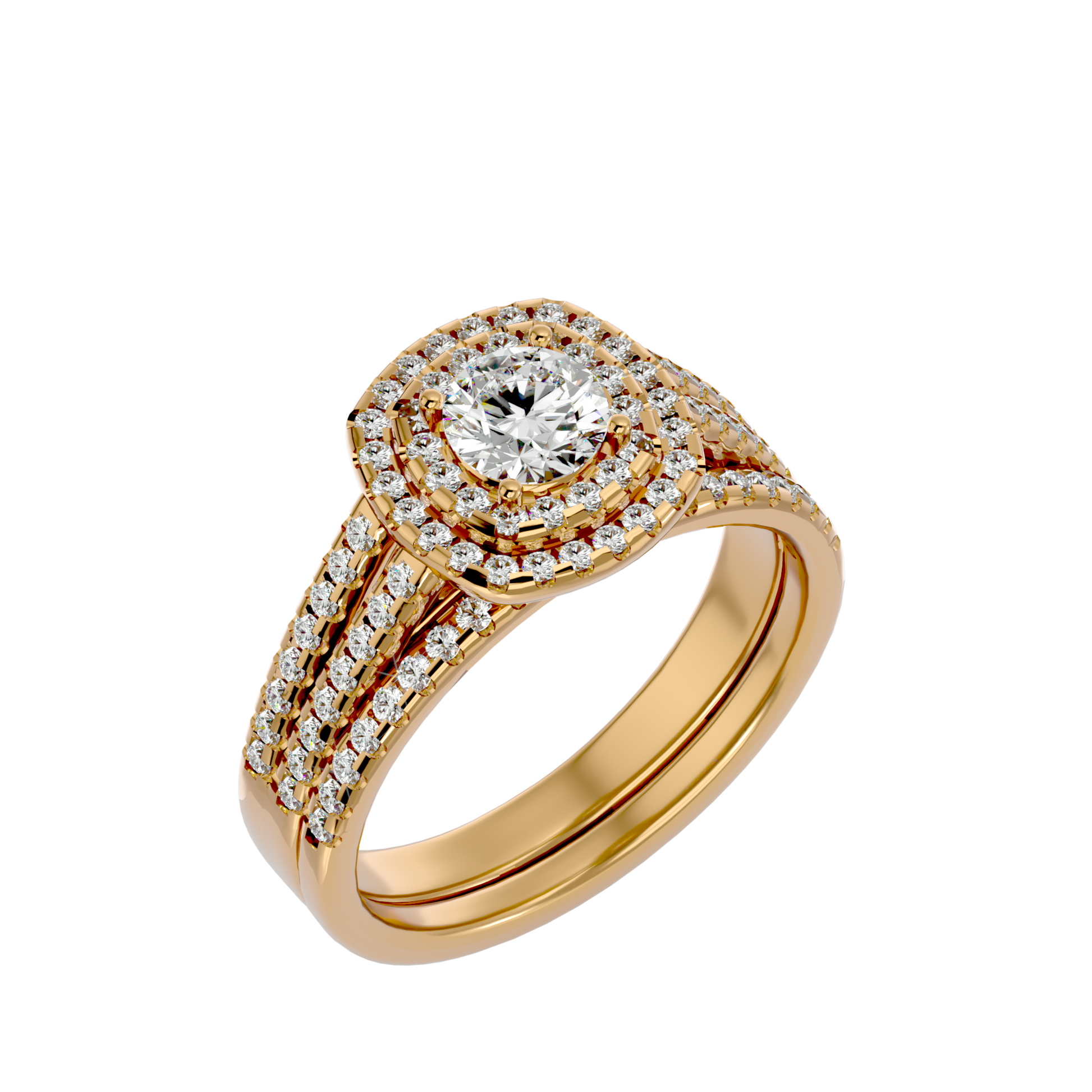 Lab Grown Round Cut Diamond Halo Ring In Yellow Gold