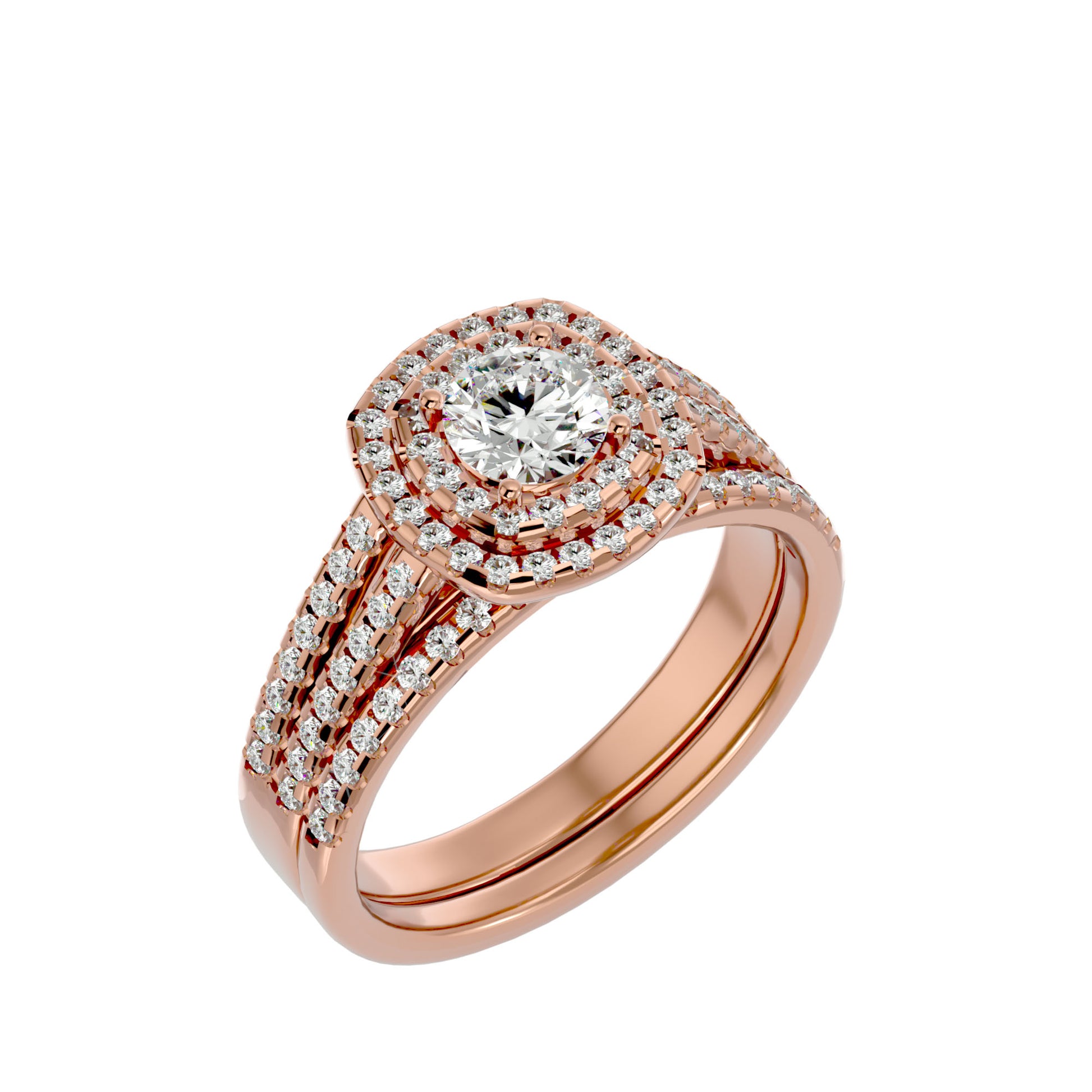 Lab Grown Round Cut Diamond Halo Ring In Rose Gold