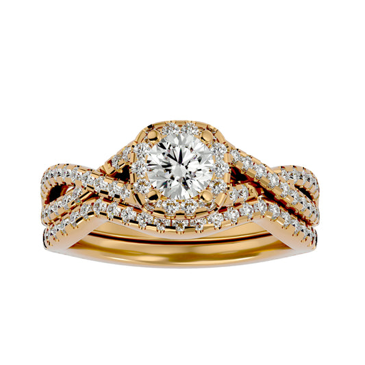 Lab Grown Round Cut Diamond Halo Ring In Yellow Gold