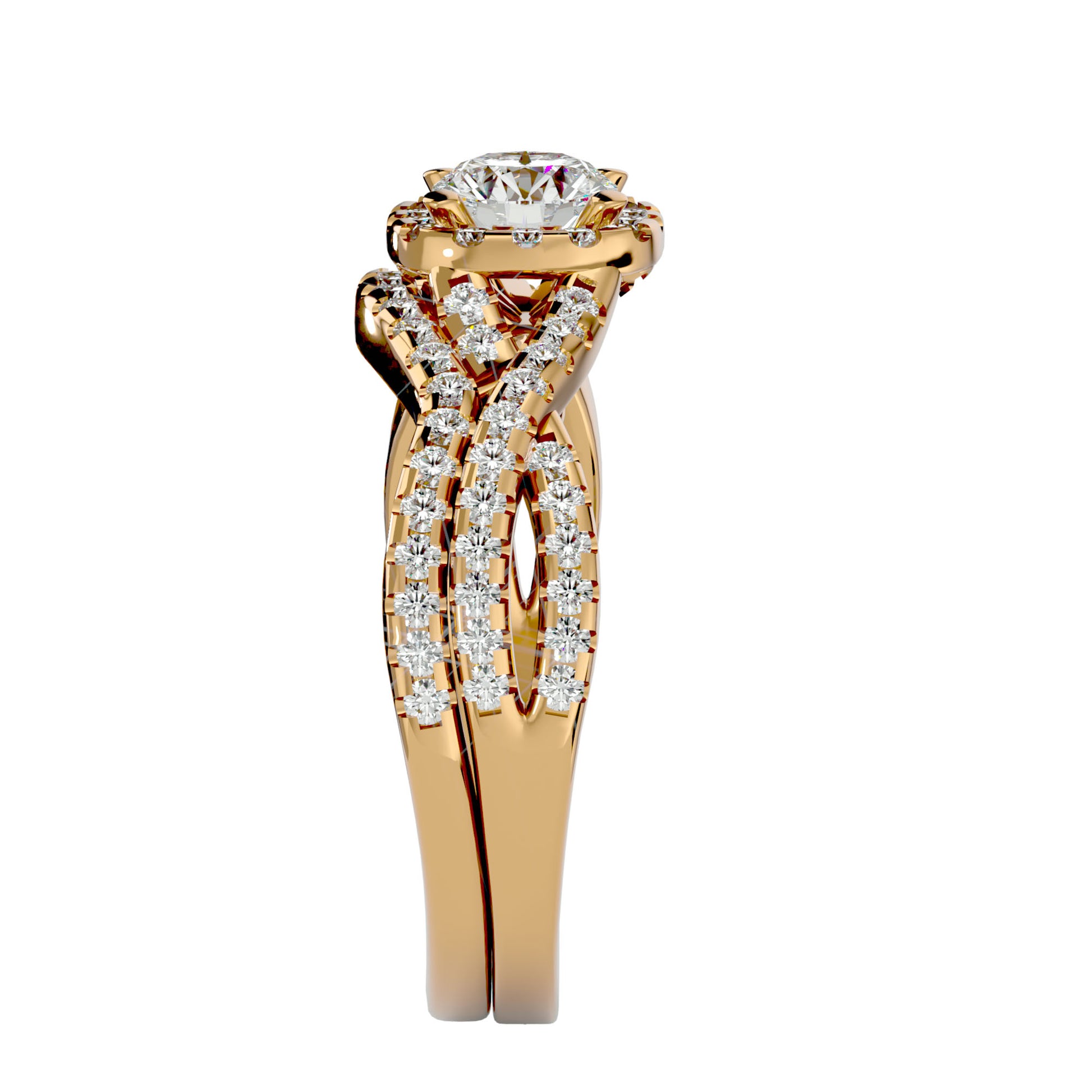 Lab Grown Round Cut Diamond Halo Ring In Yellow Gold