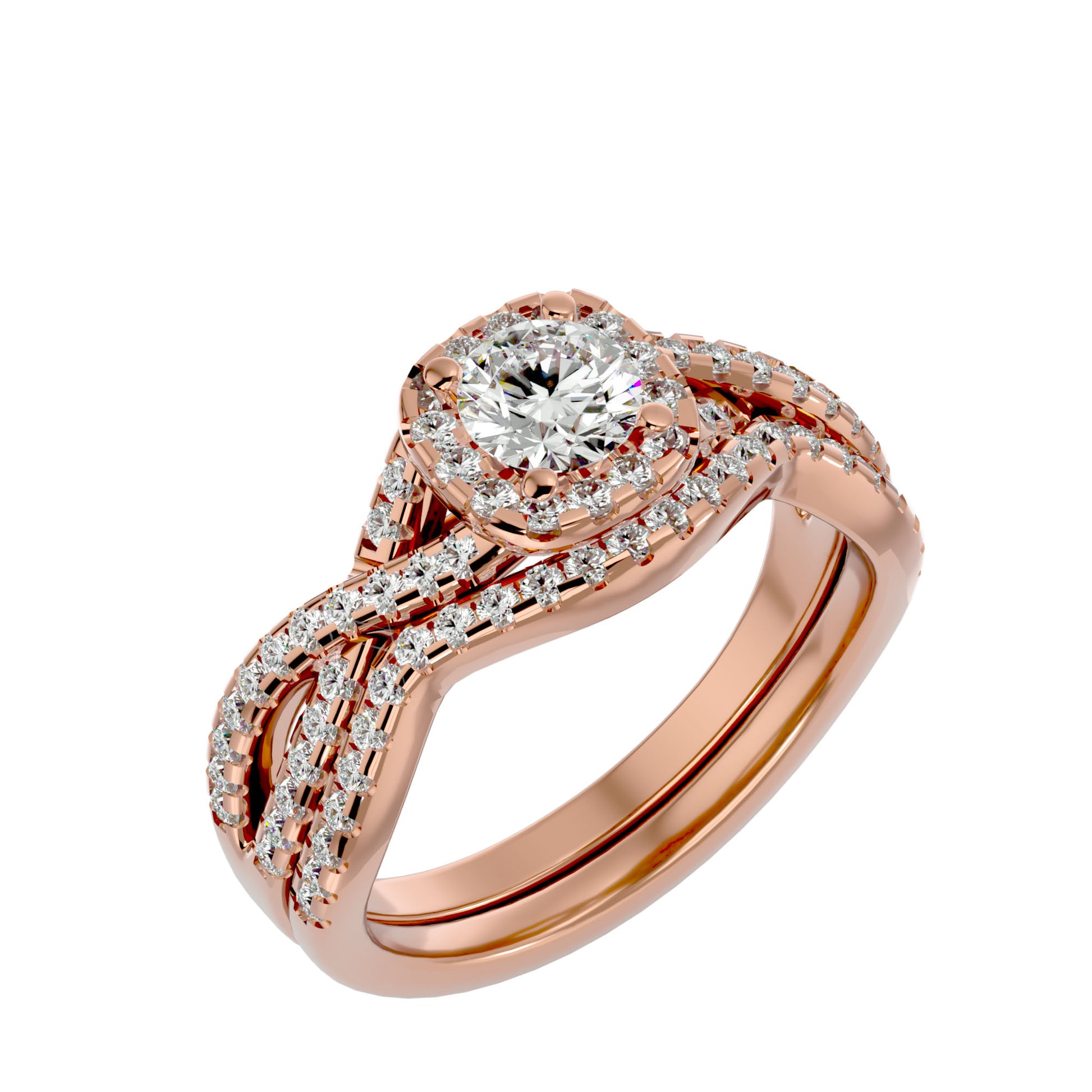 Lab Grown Round Cut Diamond Halo Ring In Rose Gold