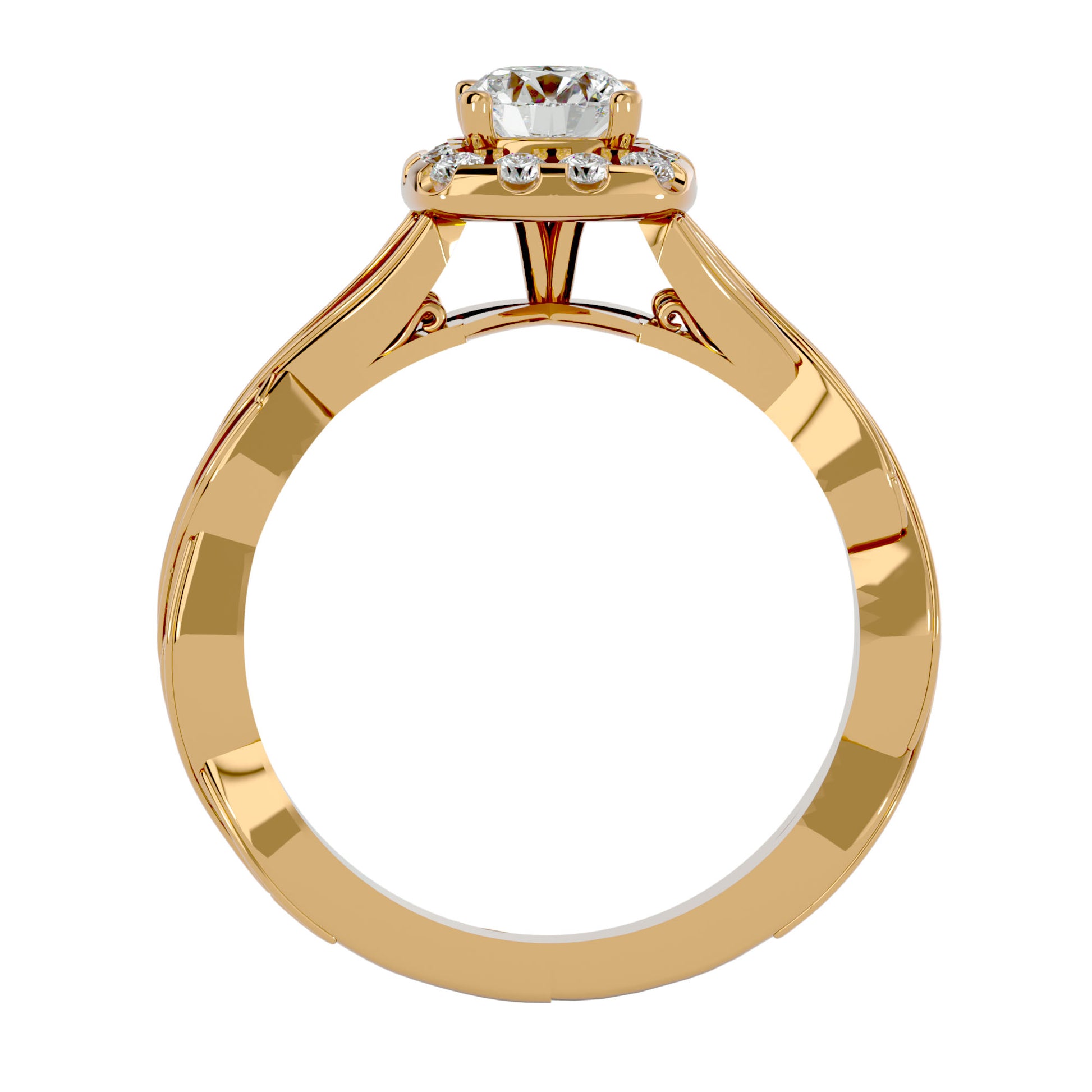 Lab Grown Round Cut Diamond Halo Ring In Yellow Gold