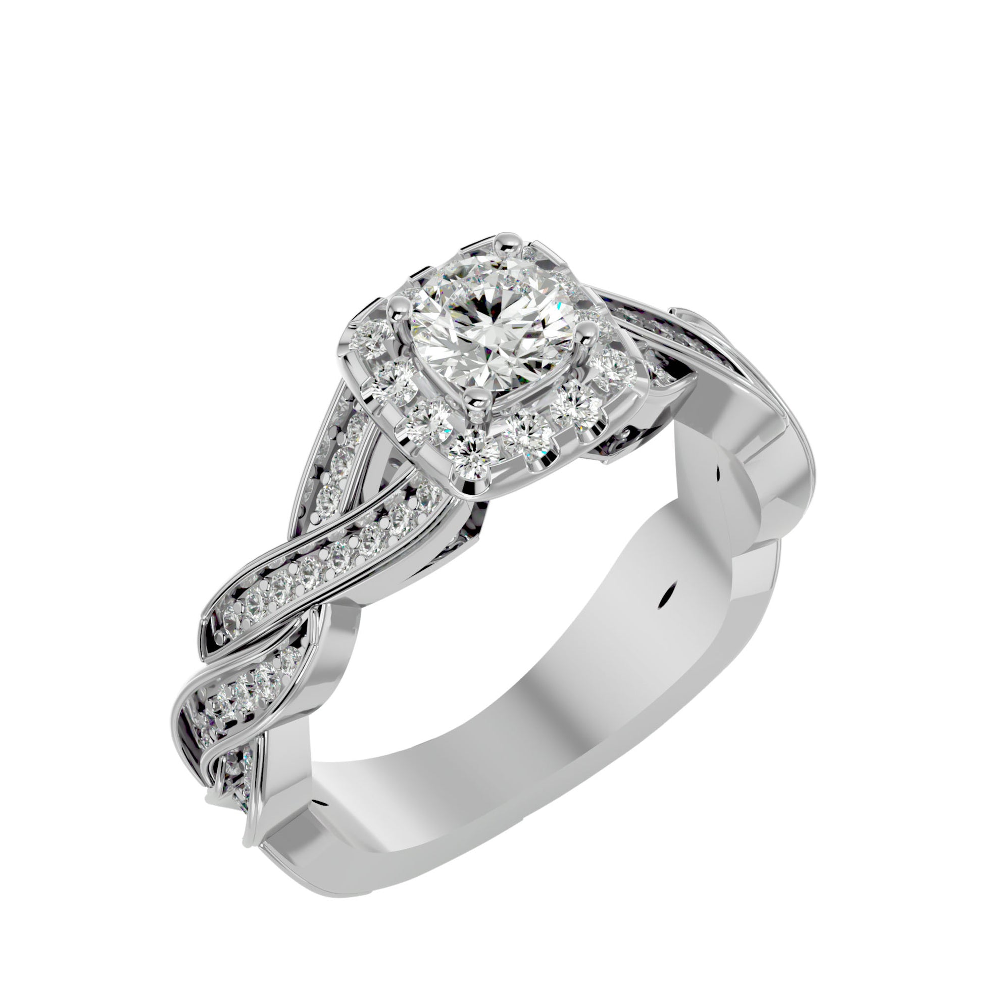 Lab Grown Round Cut Diamond Halo Ring In Platinum