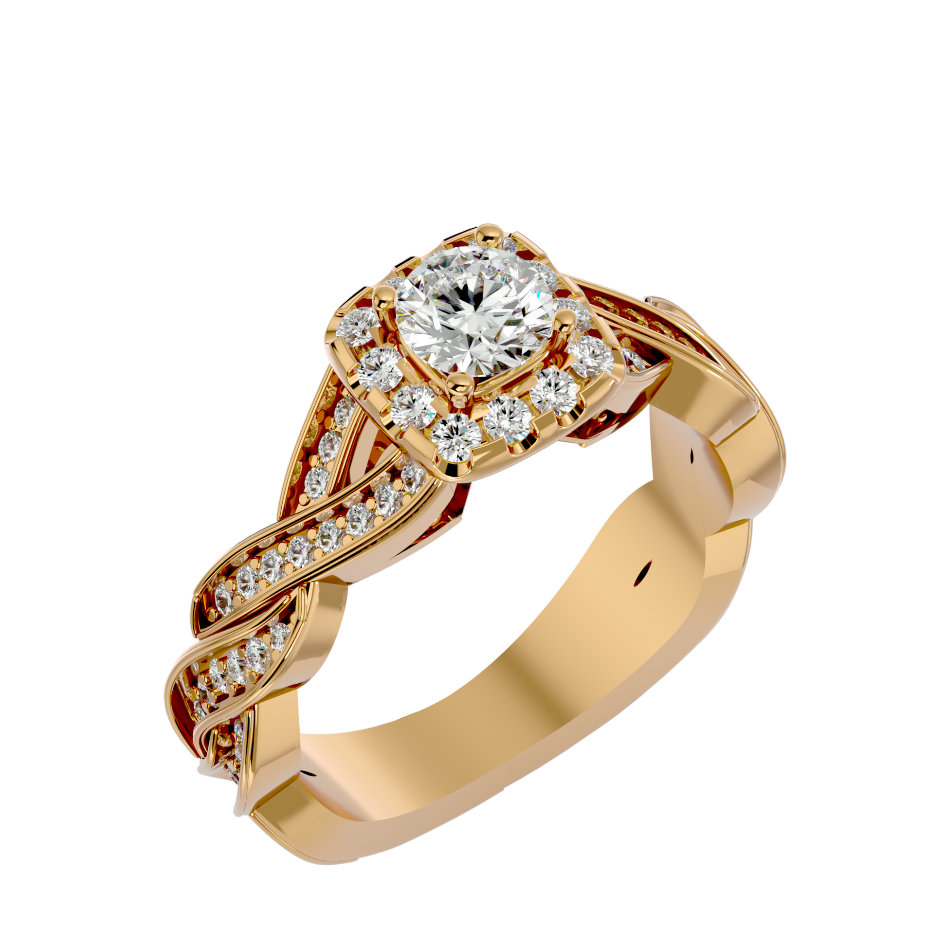 Lab Grown Round Cut Diamond Halo Ring In Yellow Gold