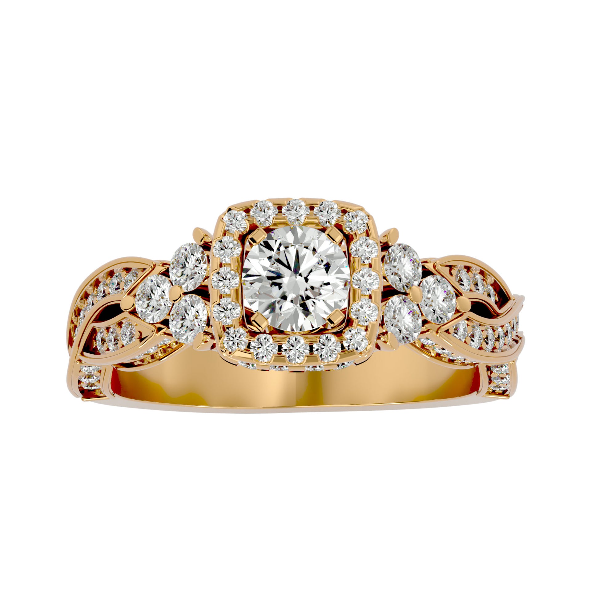 Lab Grown Round Cut Diamond Halo Ring In Yellow Gold