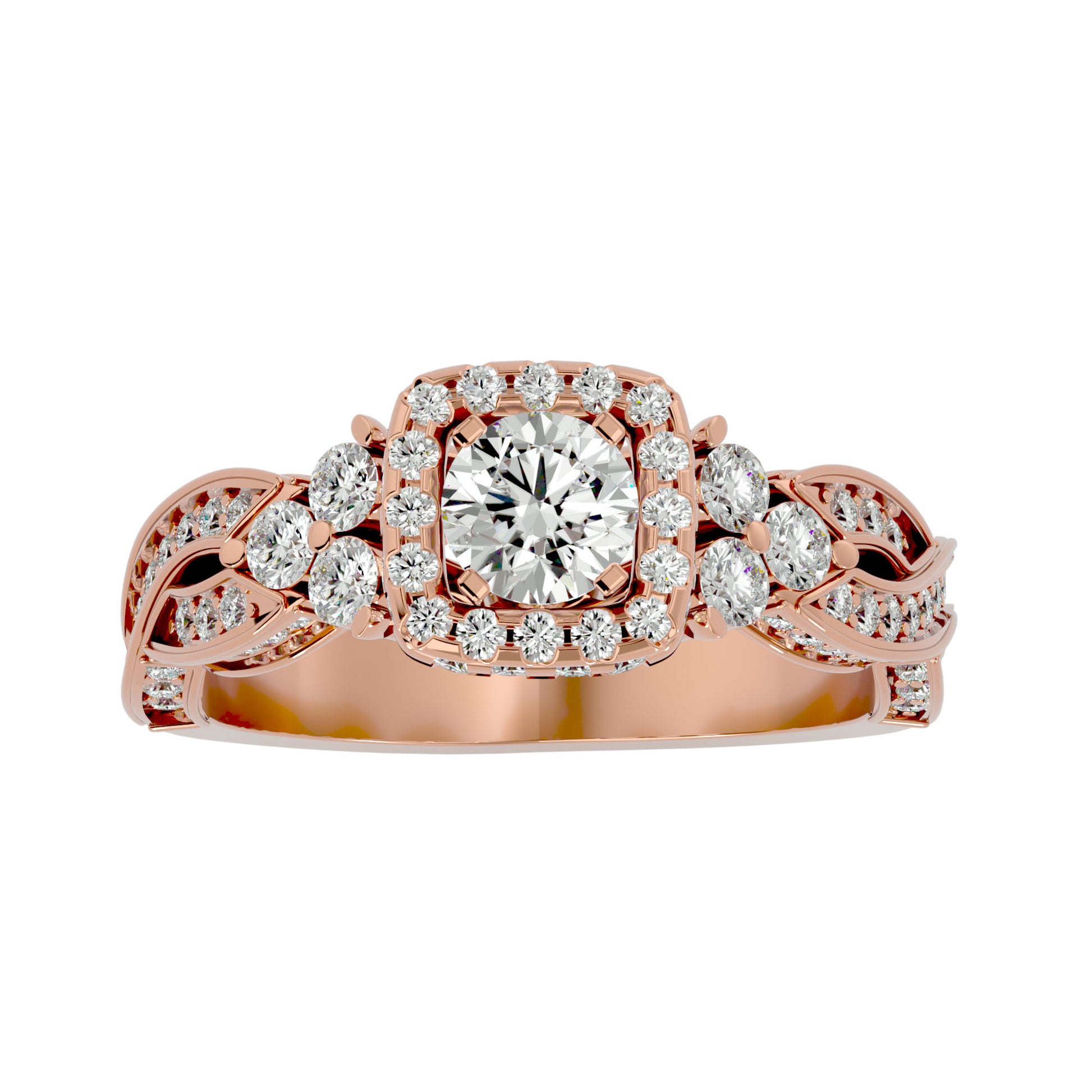 Lab Grown Round Cut Diamond Halo Ring In Rose Gold