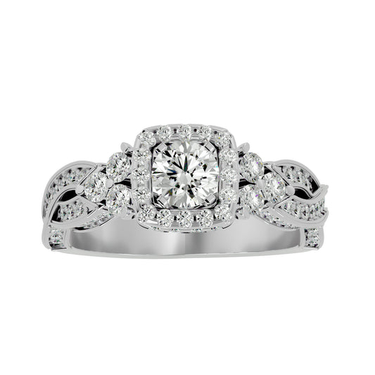 Lab Grown Round Cut Diamond Halo Ring In Platinum