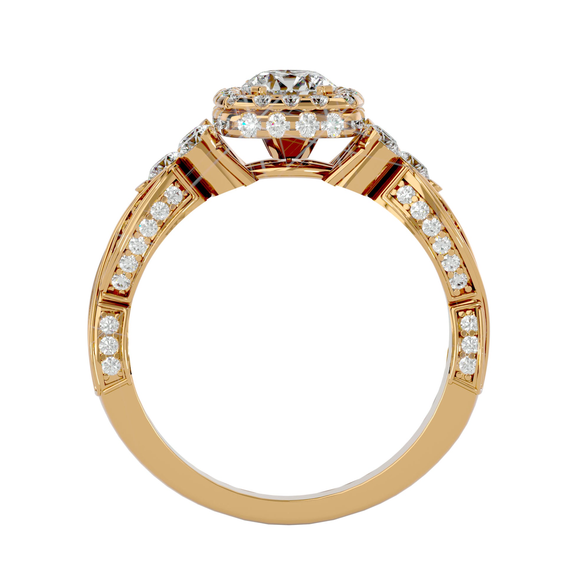 Lab Grown Round Cut Diamond Halo Ring In Yellow Gold