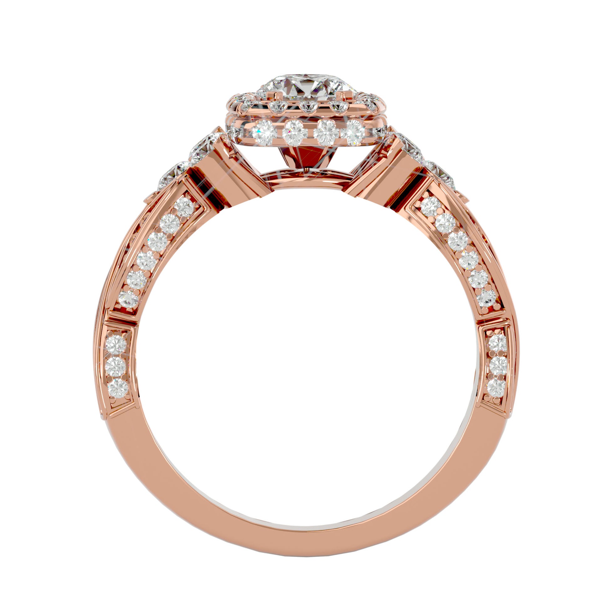 Lab Grown Round Cut Diamond Halo Ring In Rose Gold