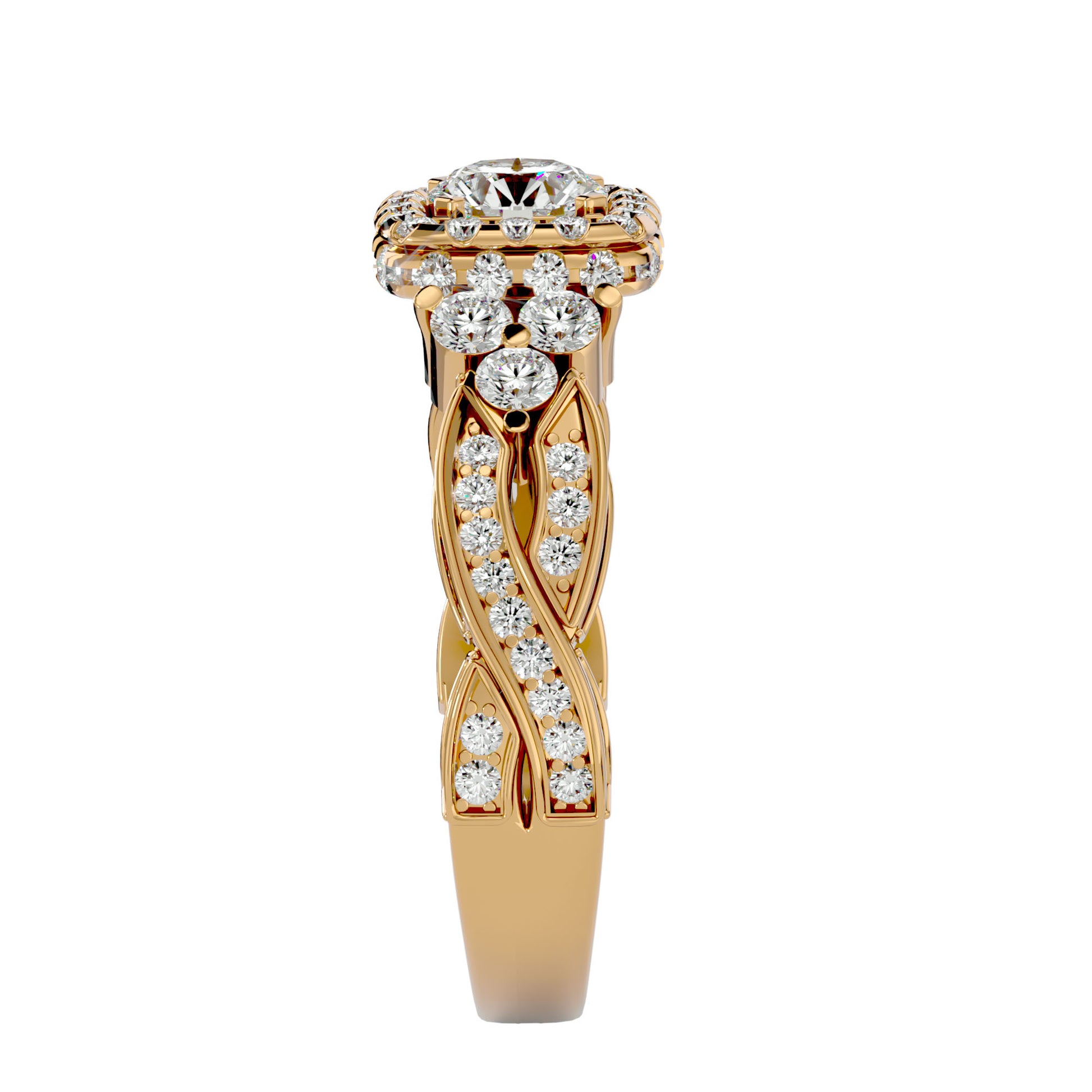 Lab Grown Round Cut Diamond Halo Ring In Yellow Gold