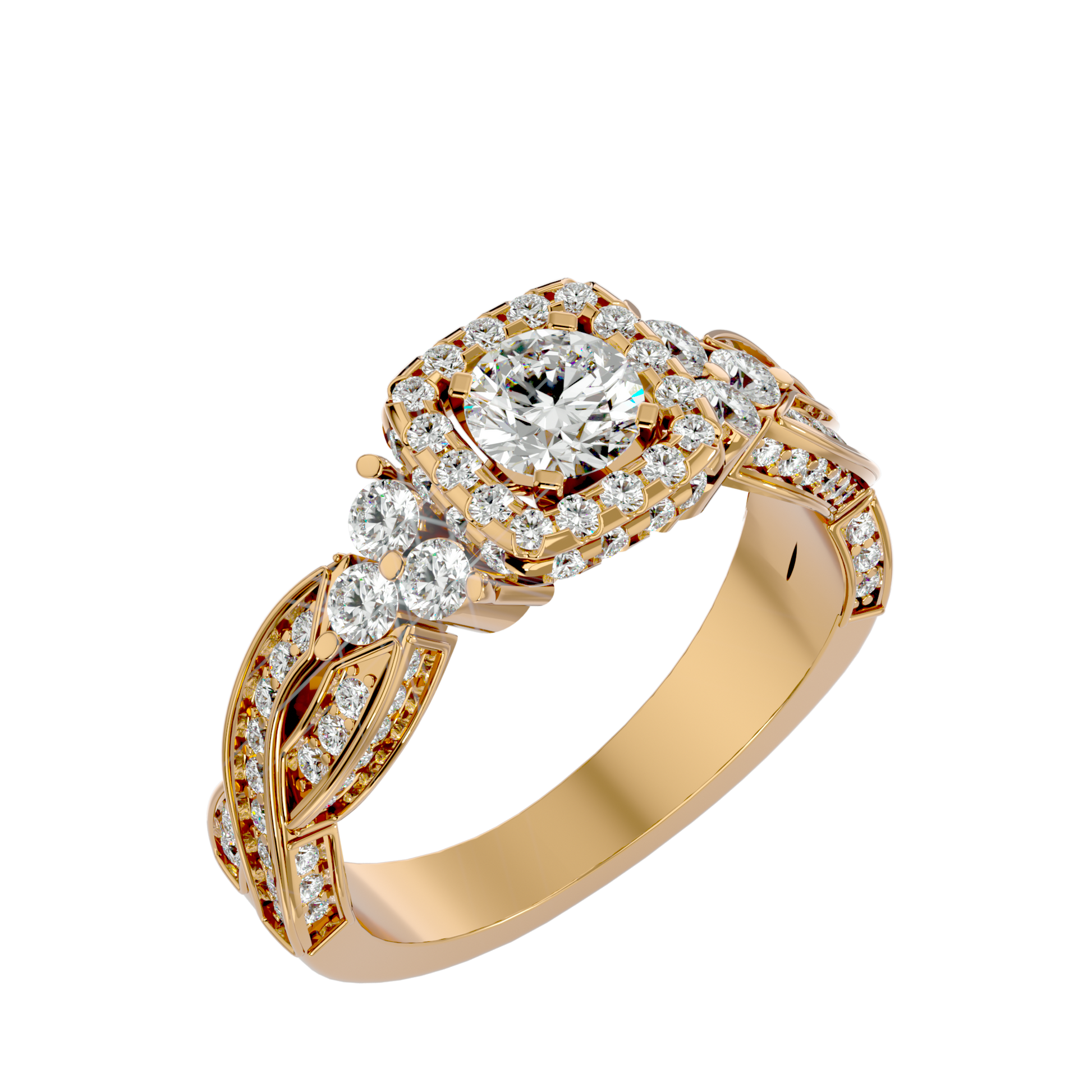 Lab Grown Round Cut Diamond Halo Ring In Yellow Gold