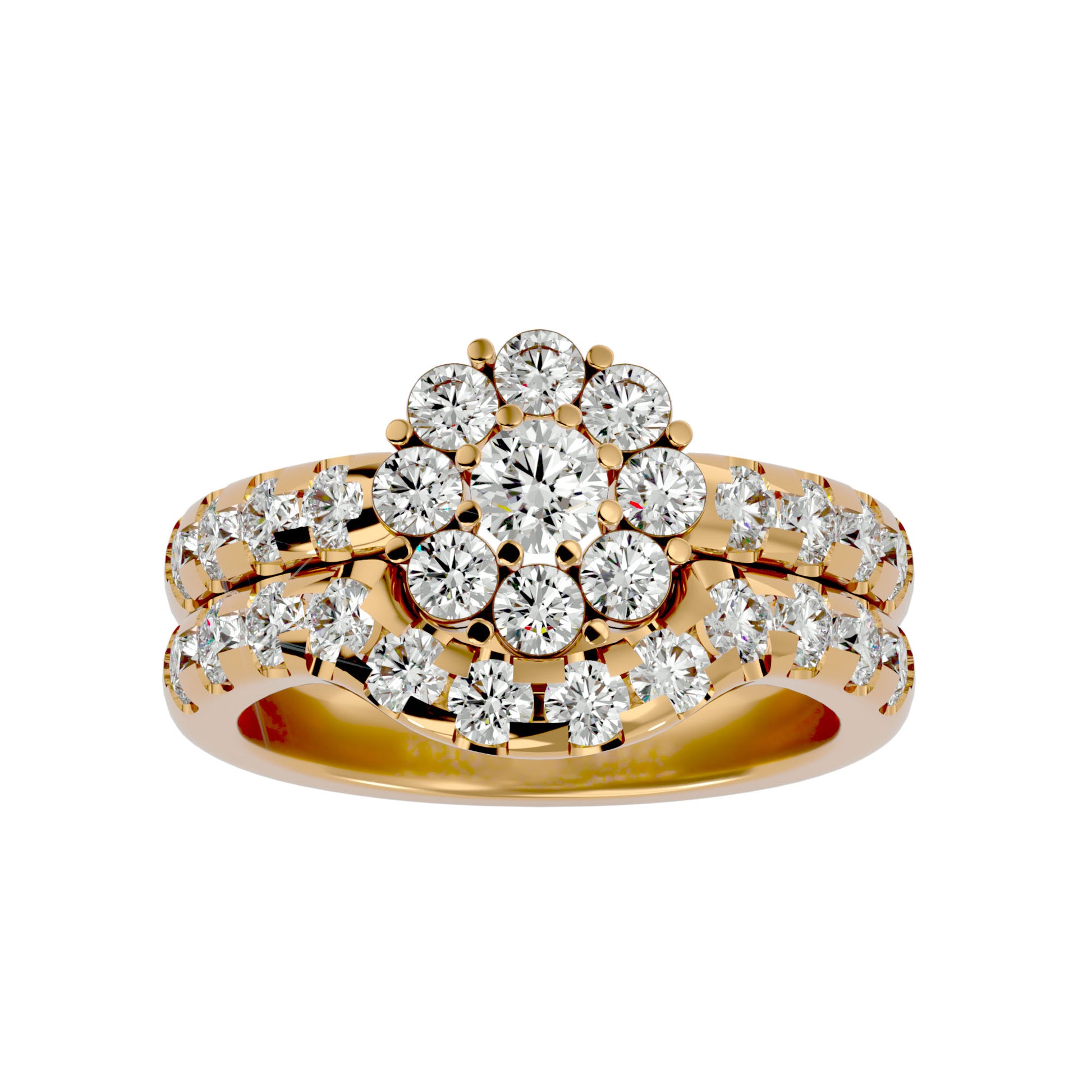 Lab Grown Round Cut Diamond Halo Ring In Yellow Gold