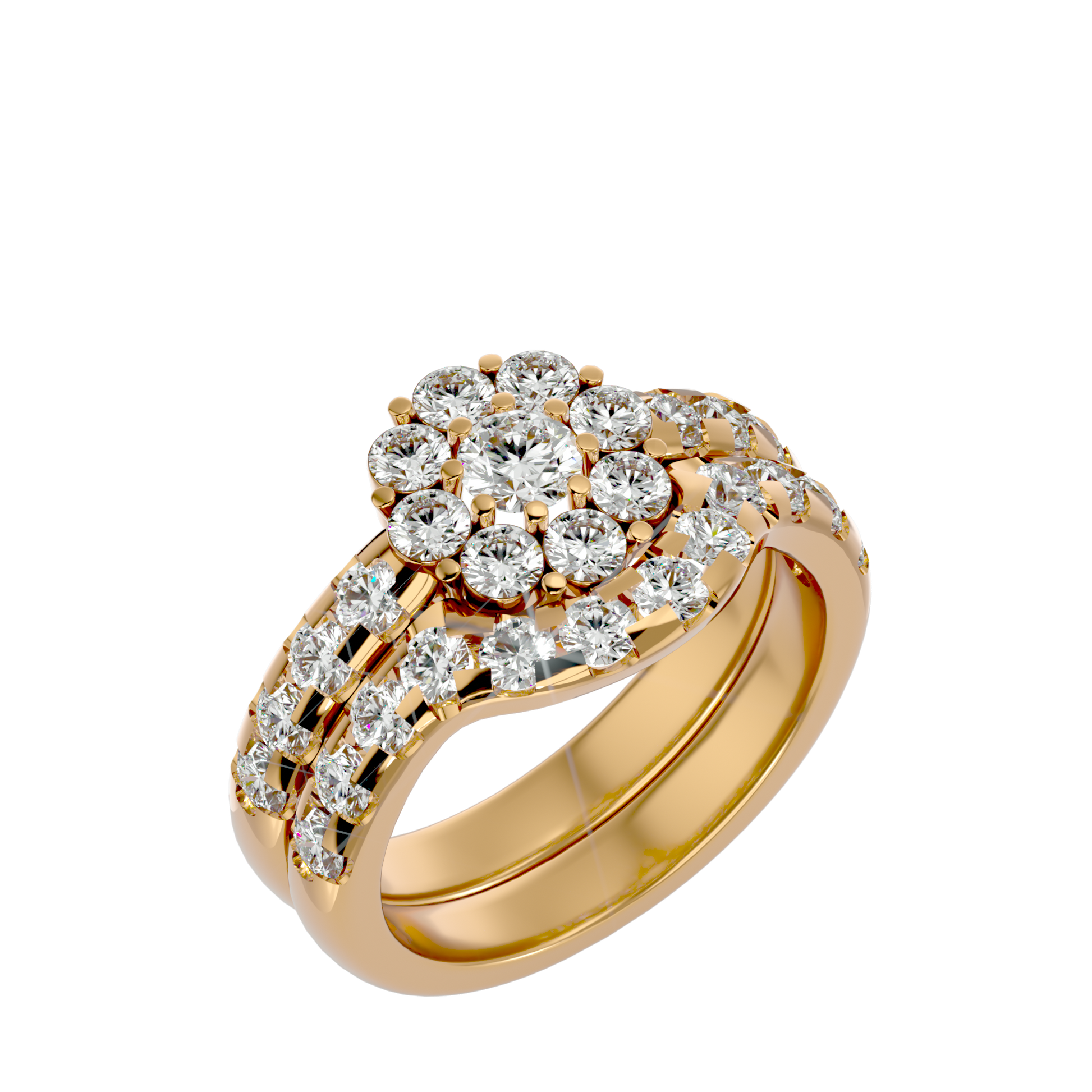 Lab Grown Round Cut Diamond Halo Ring In Yellow Gold