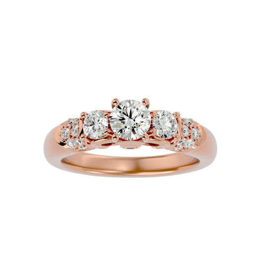 Lab Grown Round Cut Trio Diamond Ring In Rose Gold