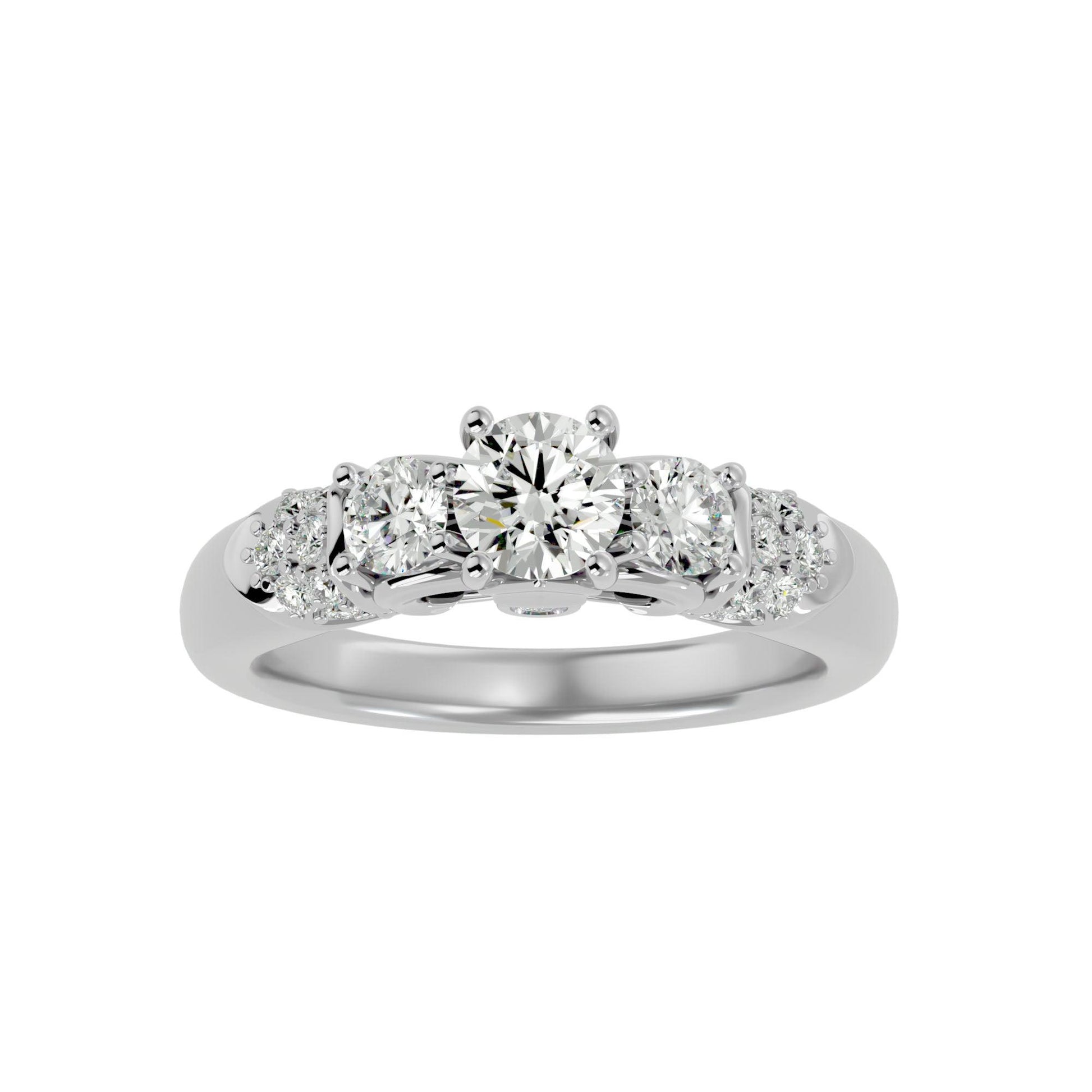 Lab Grown Round Cut Trio Diamond In White Gold Ring