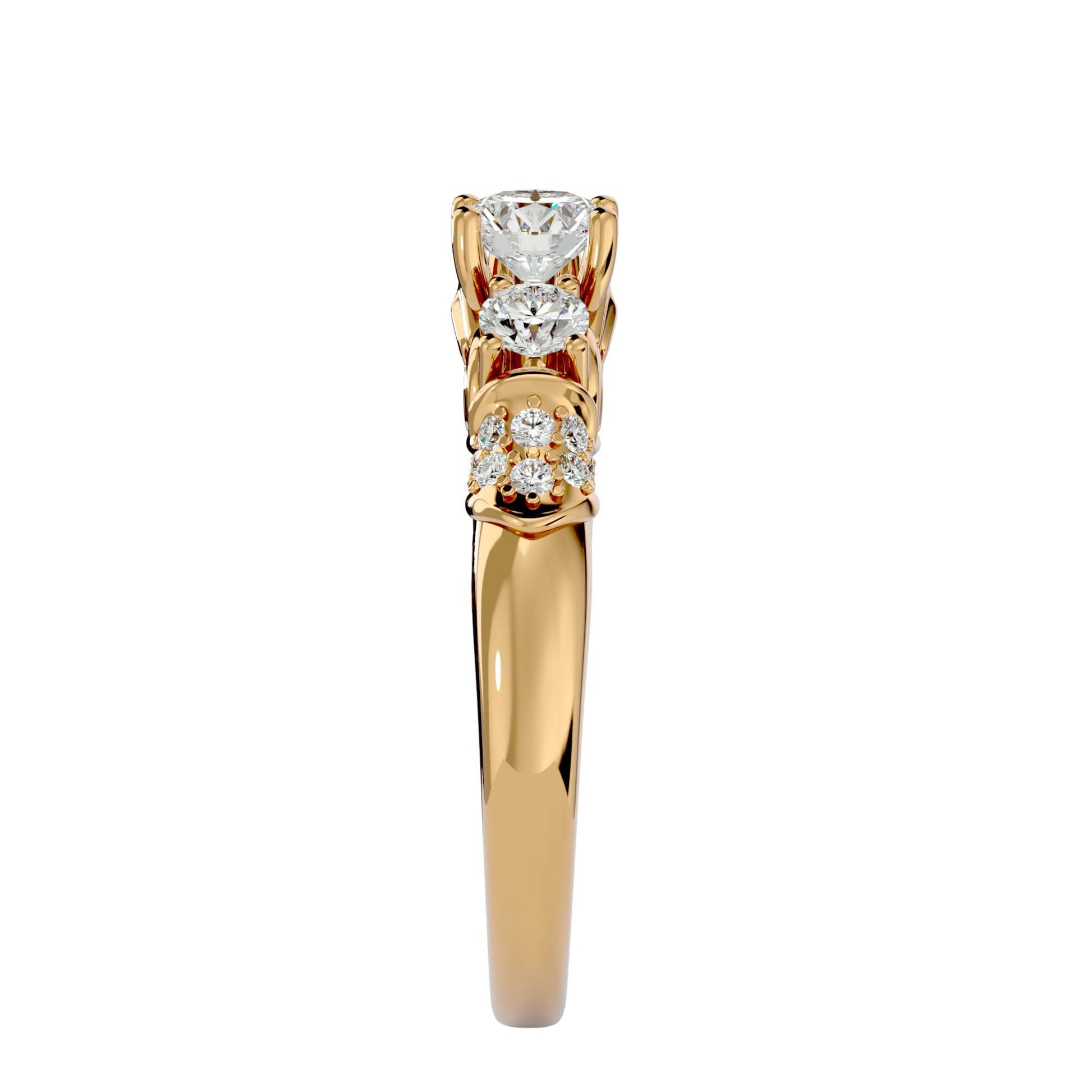 Lab Grown Round Cut Trio Diamond Ring In Yellow Gold