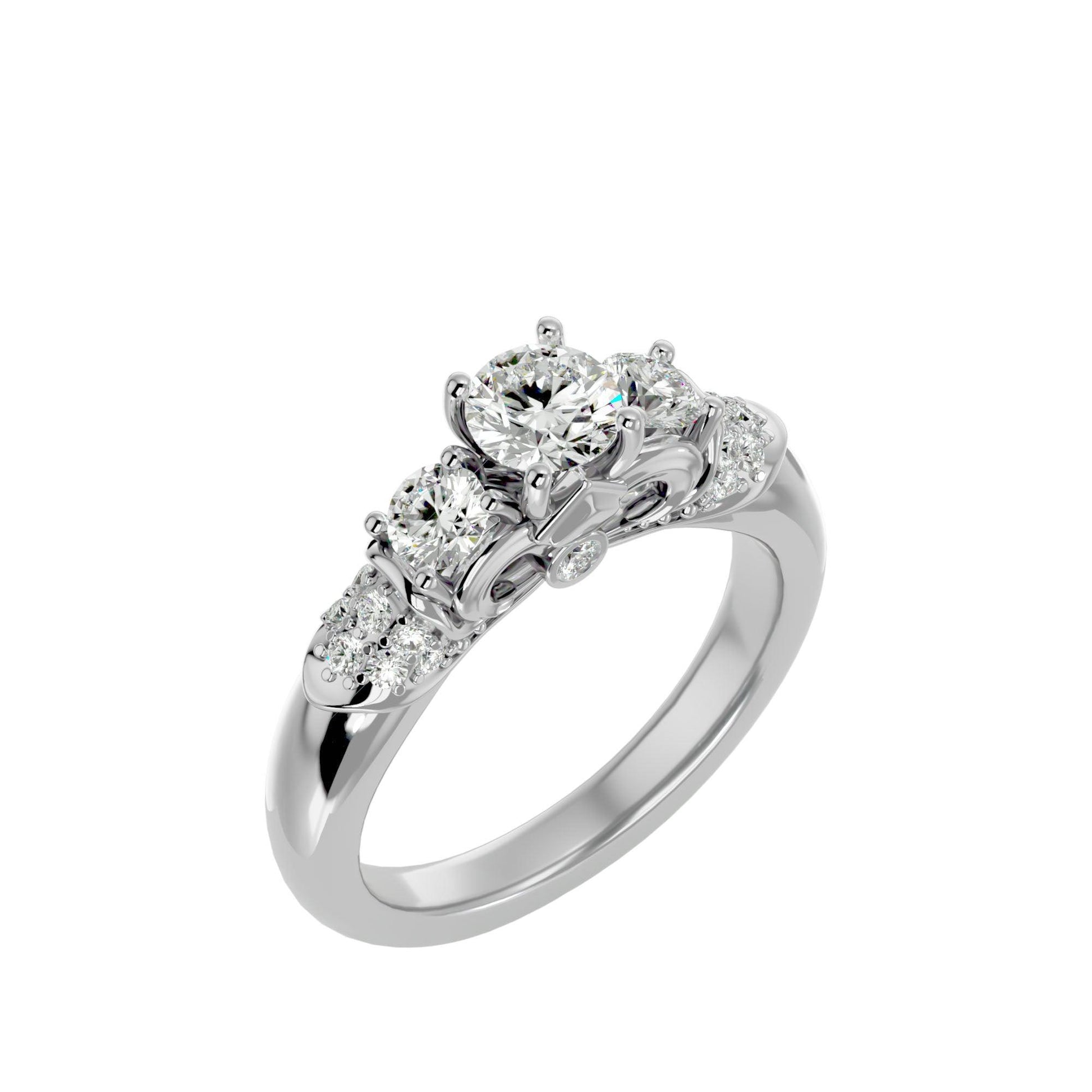 Lab Grown Round Cut Trio Diamond In White Gold Ring