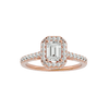 Lab Grown Emerald Cut Diamond Halo Ring In Rose Gold.