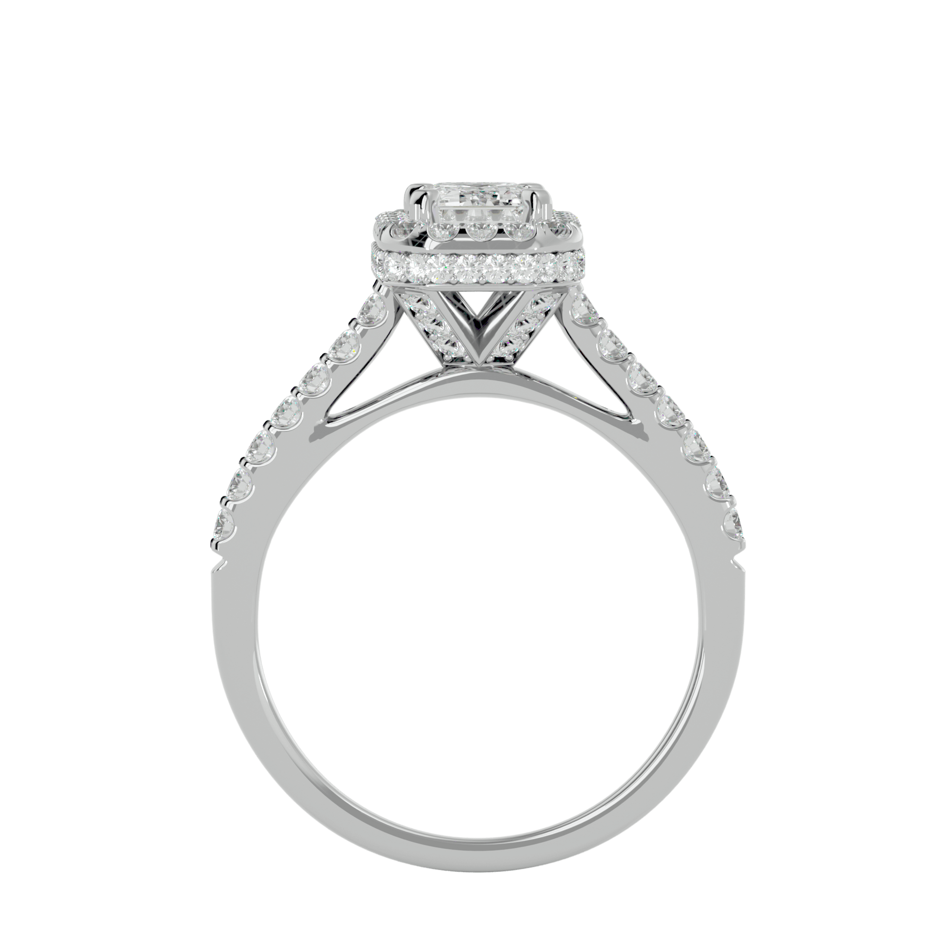 Lab Grown Emerald Cut Diamond In White Gold Halo Ring