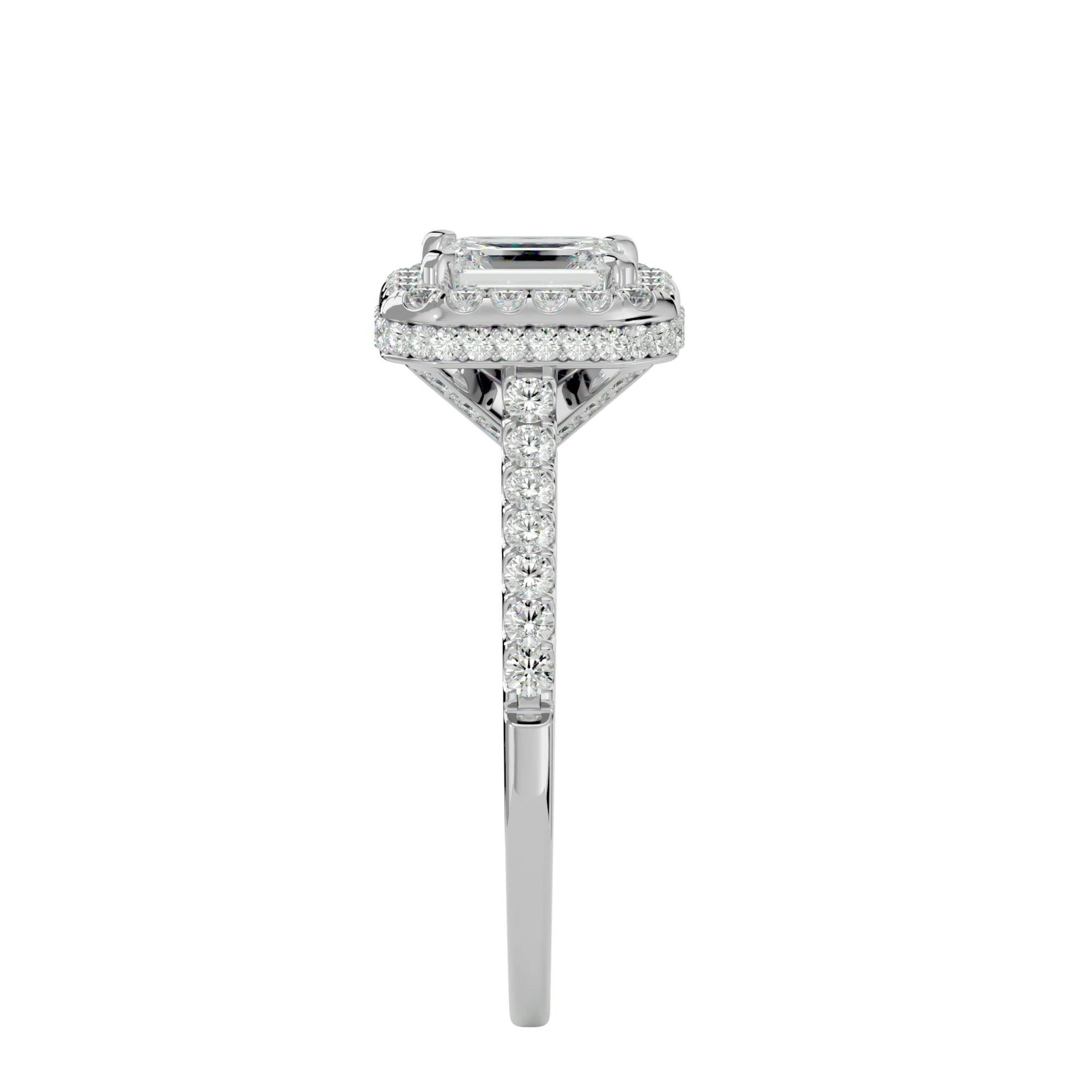 Lab Grown Emerald Cut Diamond In White Gold Halo Ring