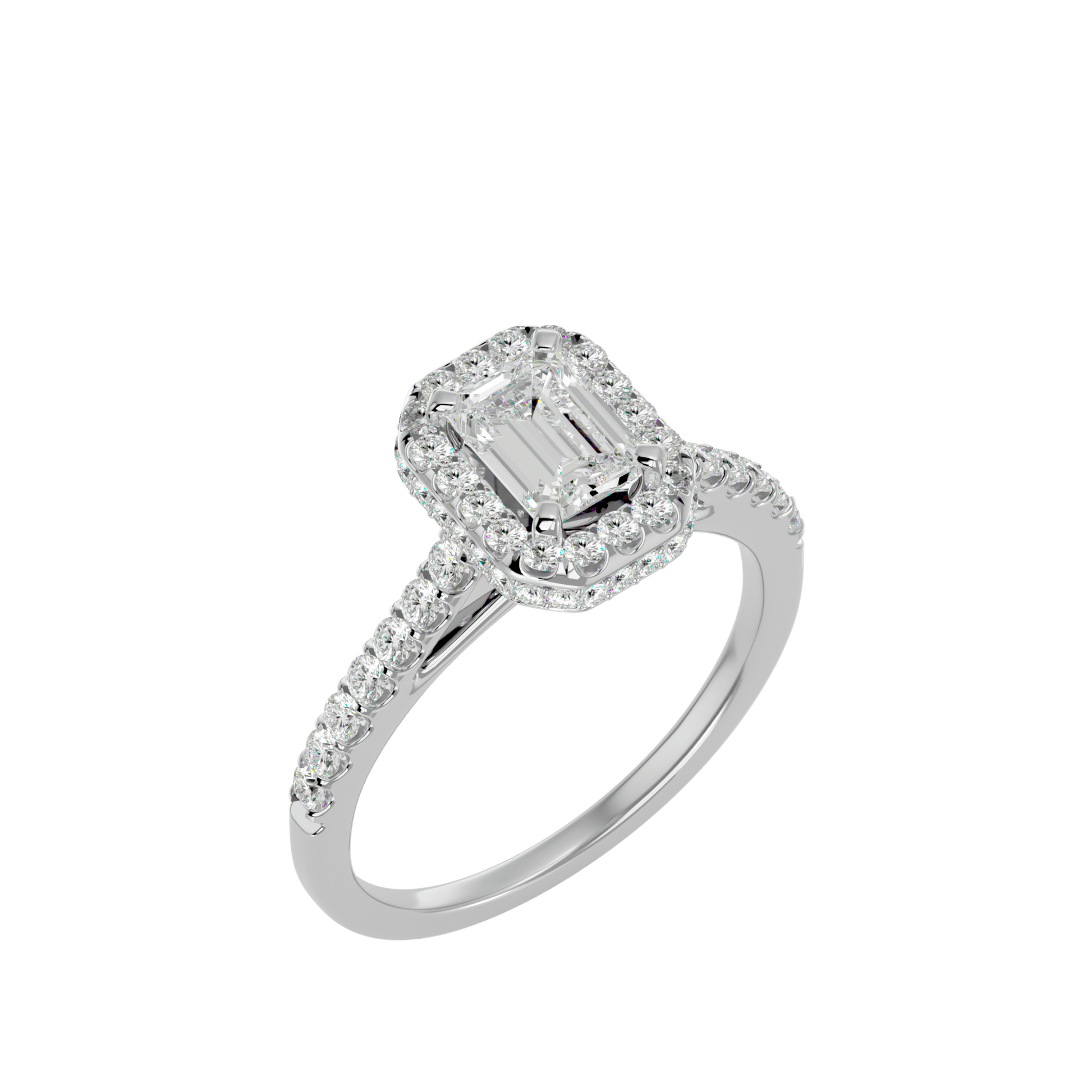 Lab Grown Emerald Cut Diamond In White Gold Halo Ring