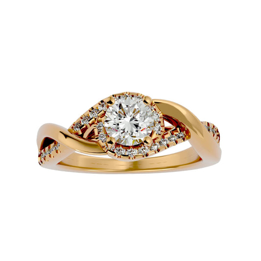 Lab Grown Round Cut Diamond Halo Ring In Yellow Gold