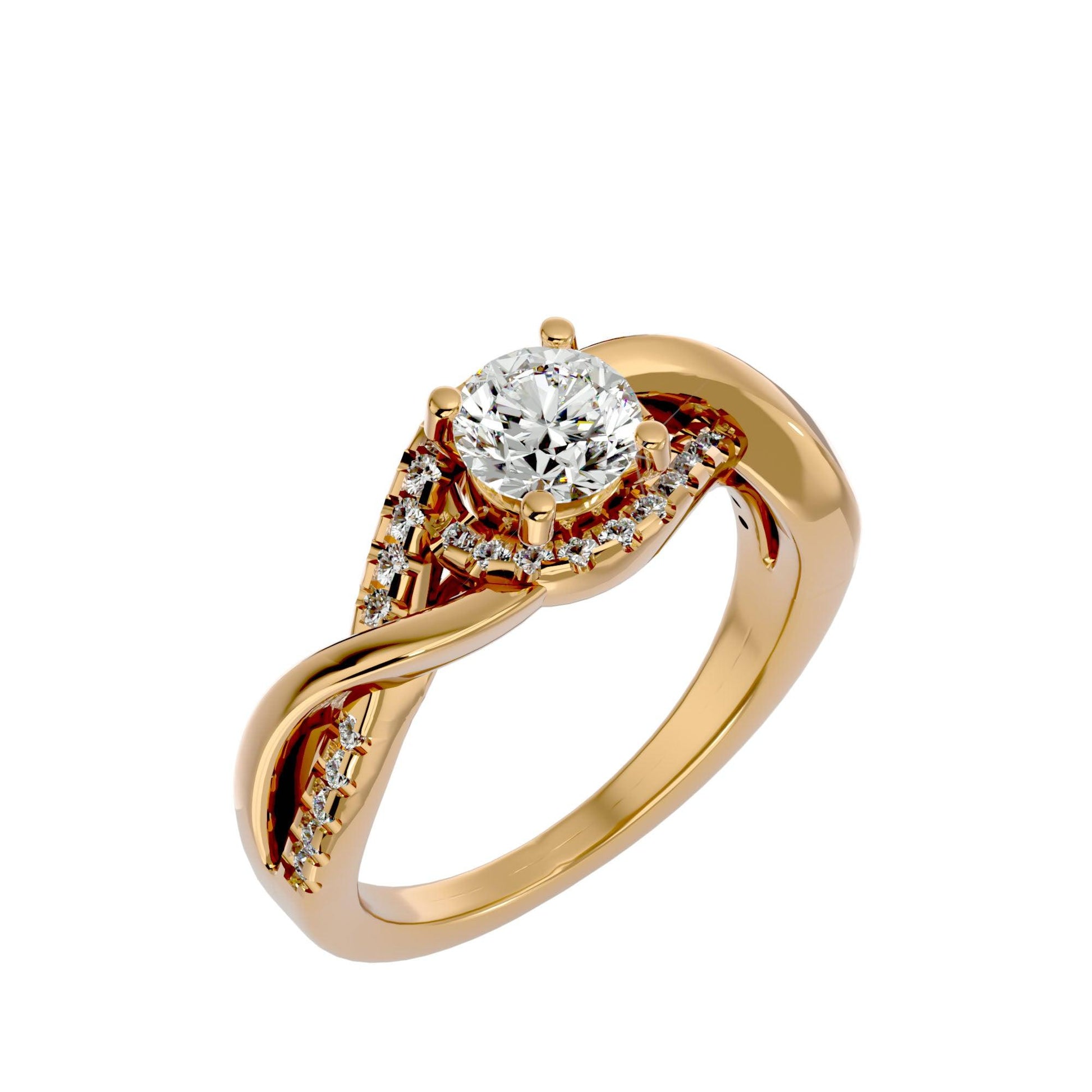 Lab Grown Round Cut Diamond Halo Ring In Yellow Gold