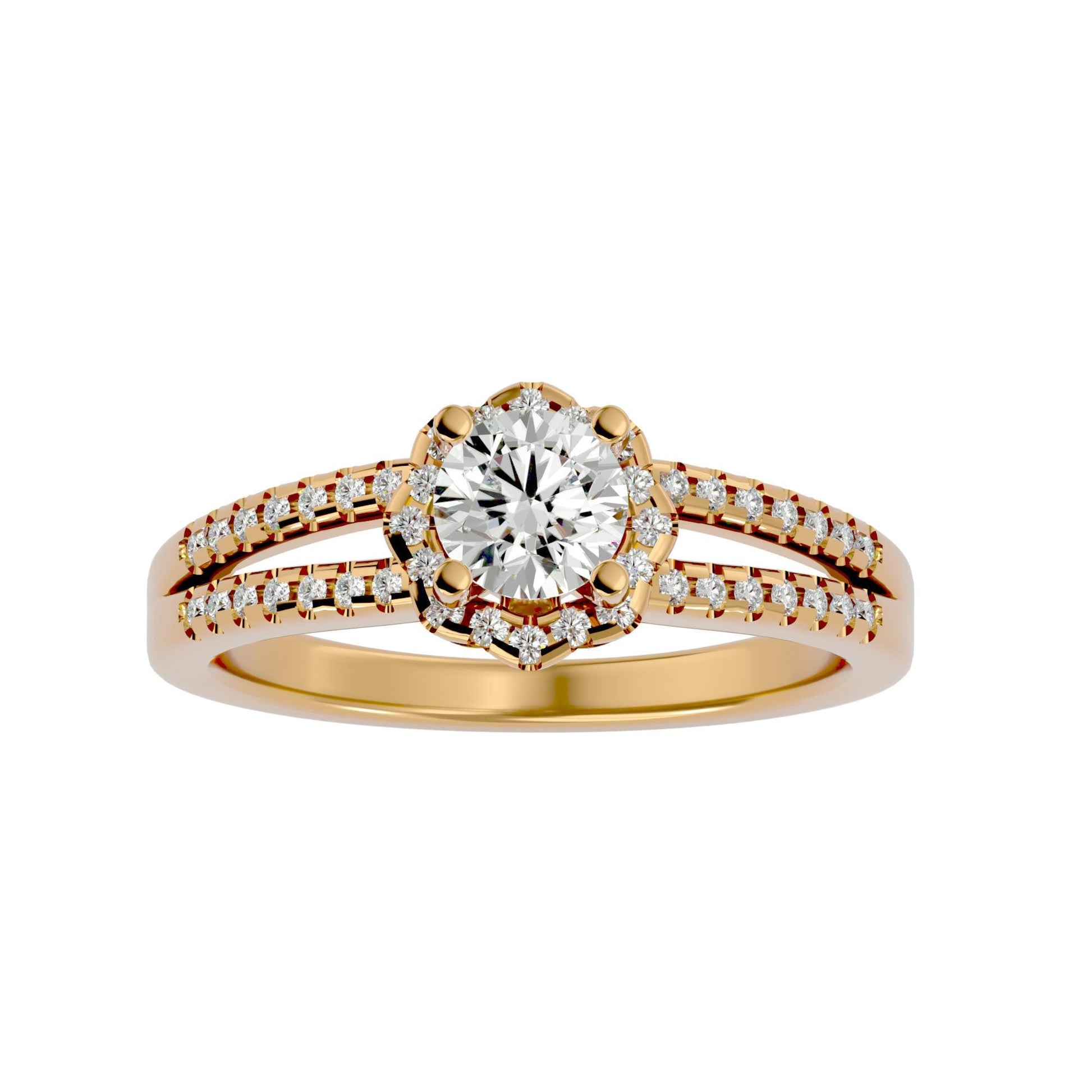 Lab Grown Round Cut Diamond Halo Ring In Yellow Gold