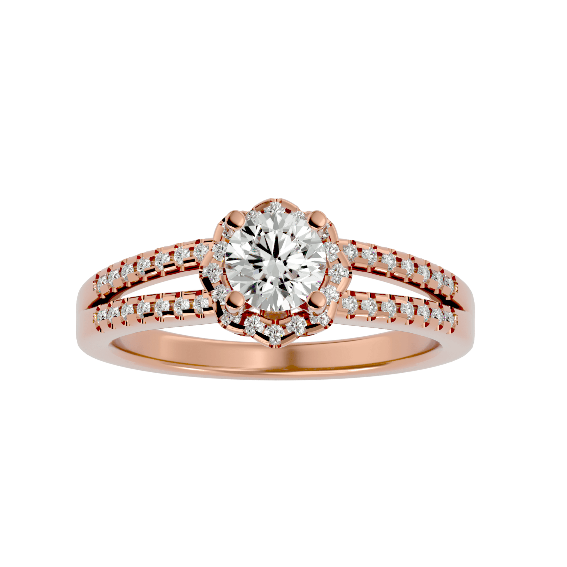 Lab Grown Round Cut Diamond Halo Ring In Rose Gold