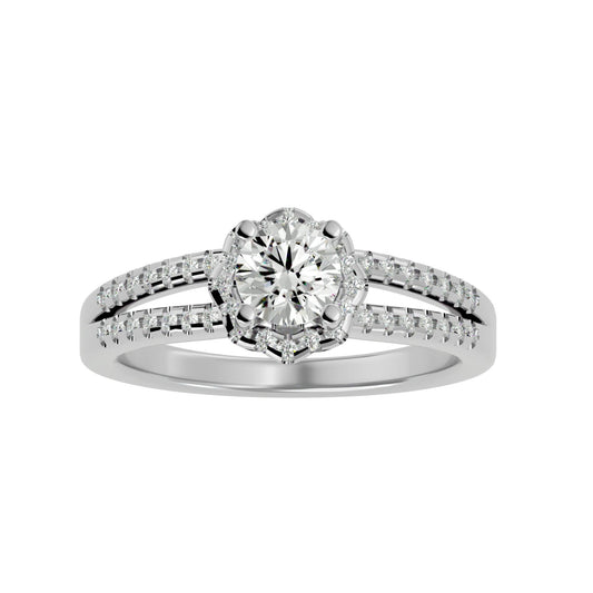 Lab Grown Round Cut Diamond Halo Ring In Platinum