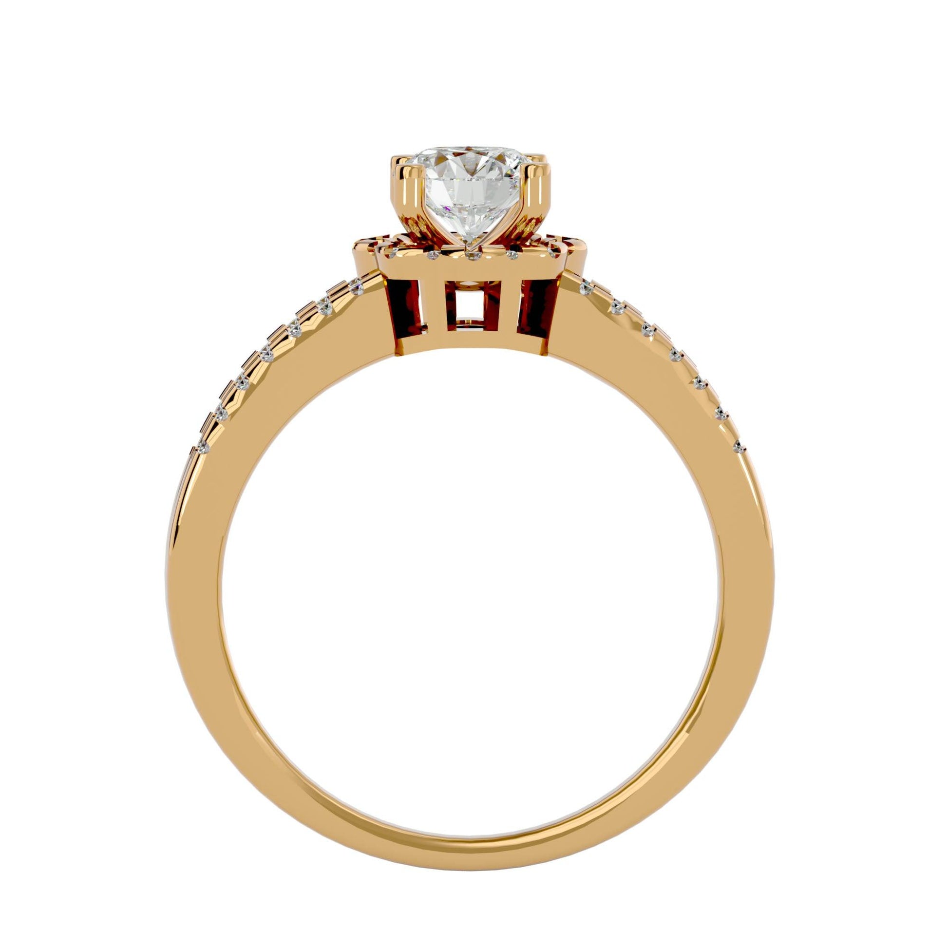 Lab Grown Round Cut Diamond Halo Ring In Yellow Gold