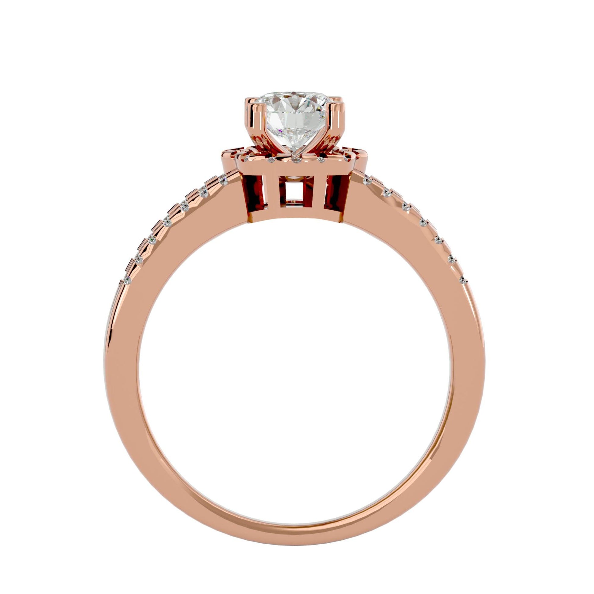 Lab Grown Round Cut Diamond Halo Ring In Rose Gold