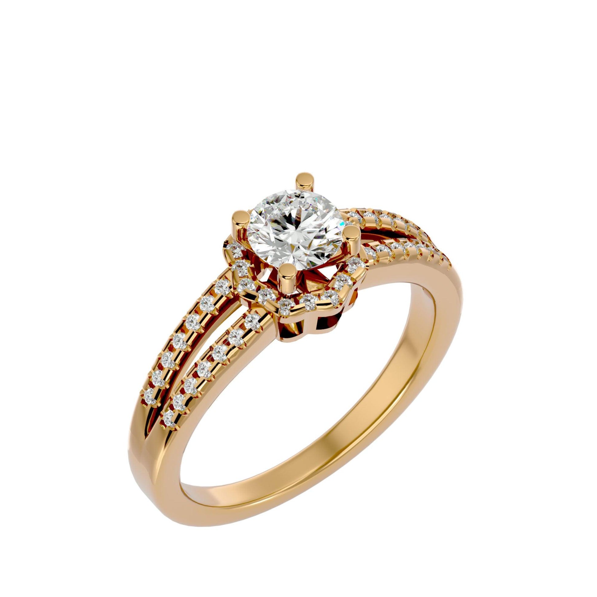 Lab Grown Round Cut Diamond Halo Ring In Yellow Gold