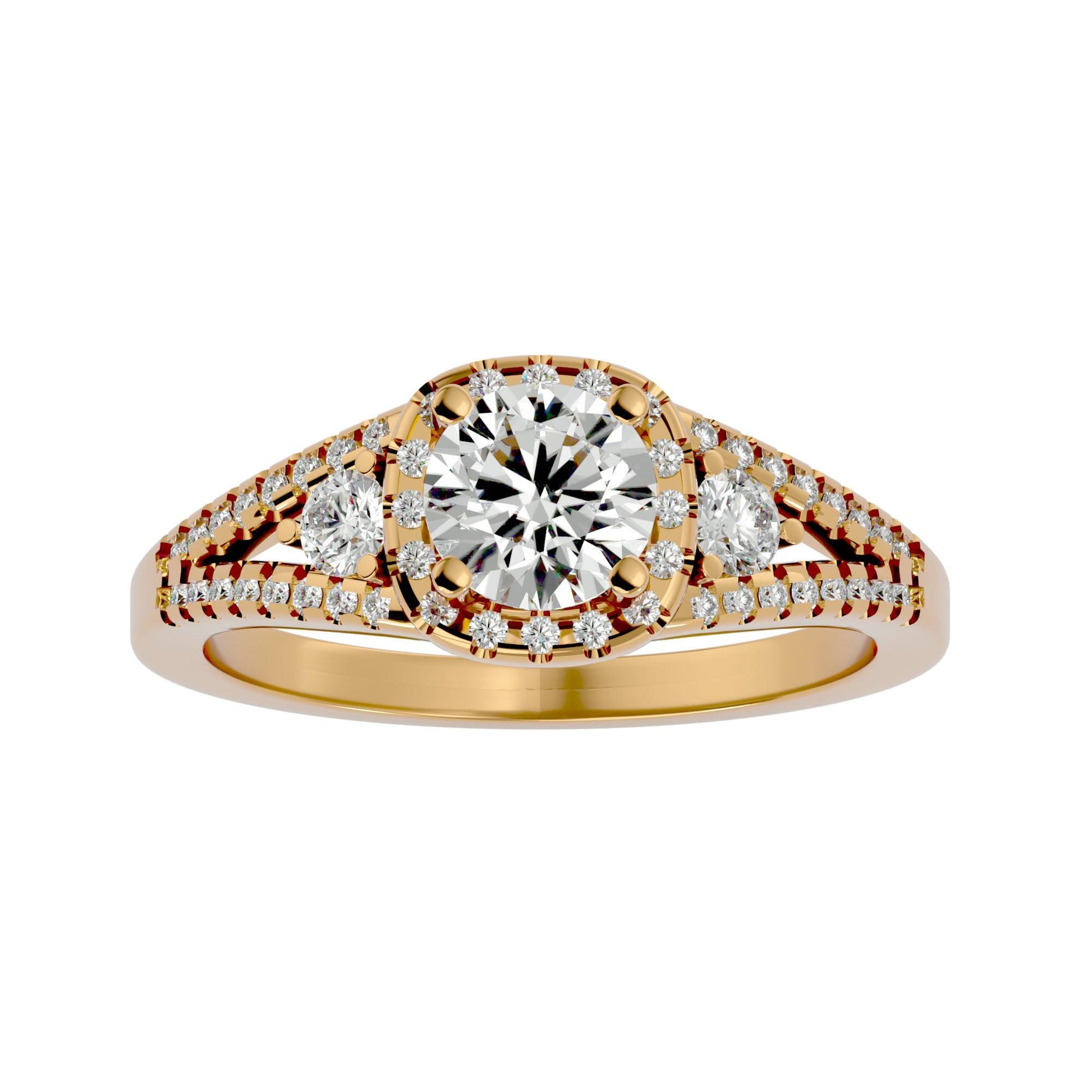 Lab Grown Round Cut Diamond Halo Ring In Yellow Gold