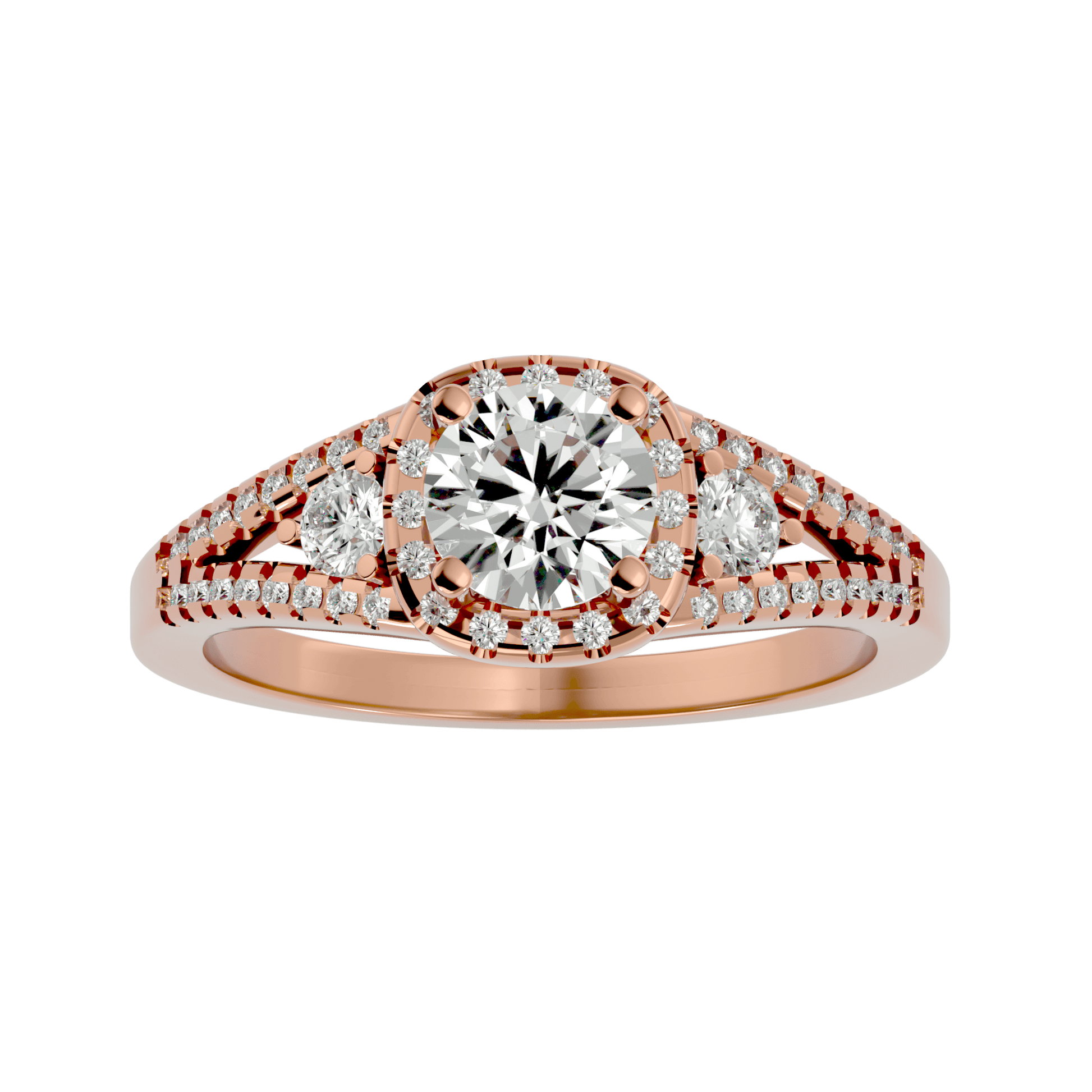 Lab Grown Round Cut Diamond Halo Ring In Rose Gold