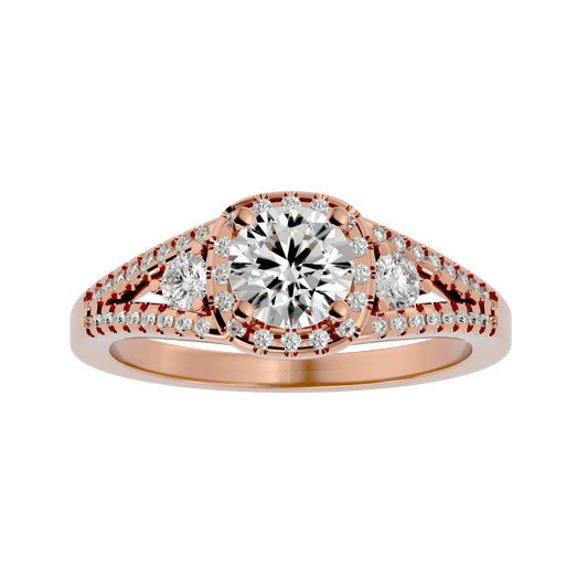 Lab Grown Round Cut Diamond Halo Ring In Rose Gold