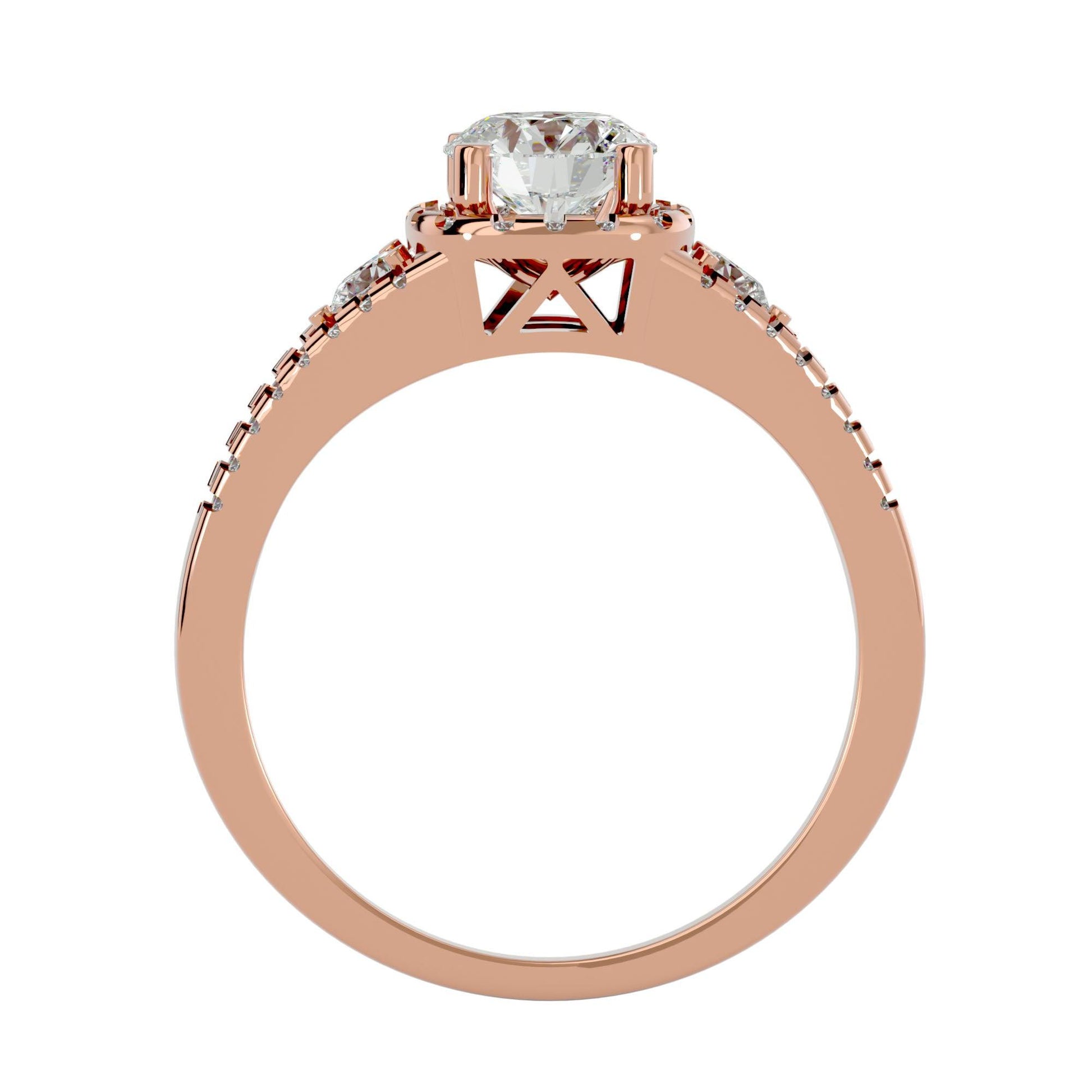 Lab Grown Round Cut Diamond Halo Ring In Rose Gold