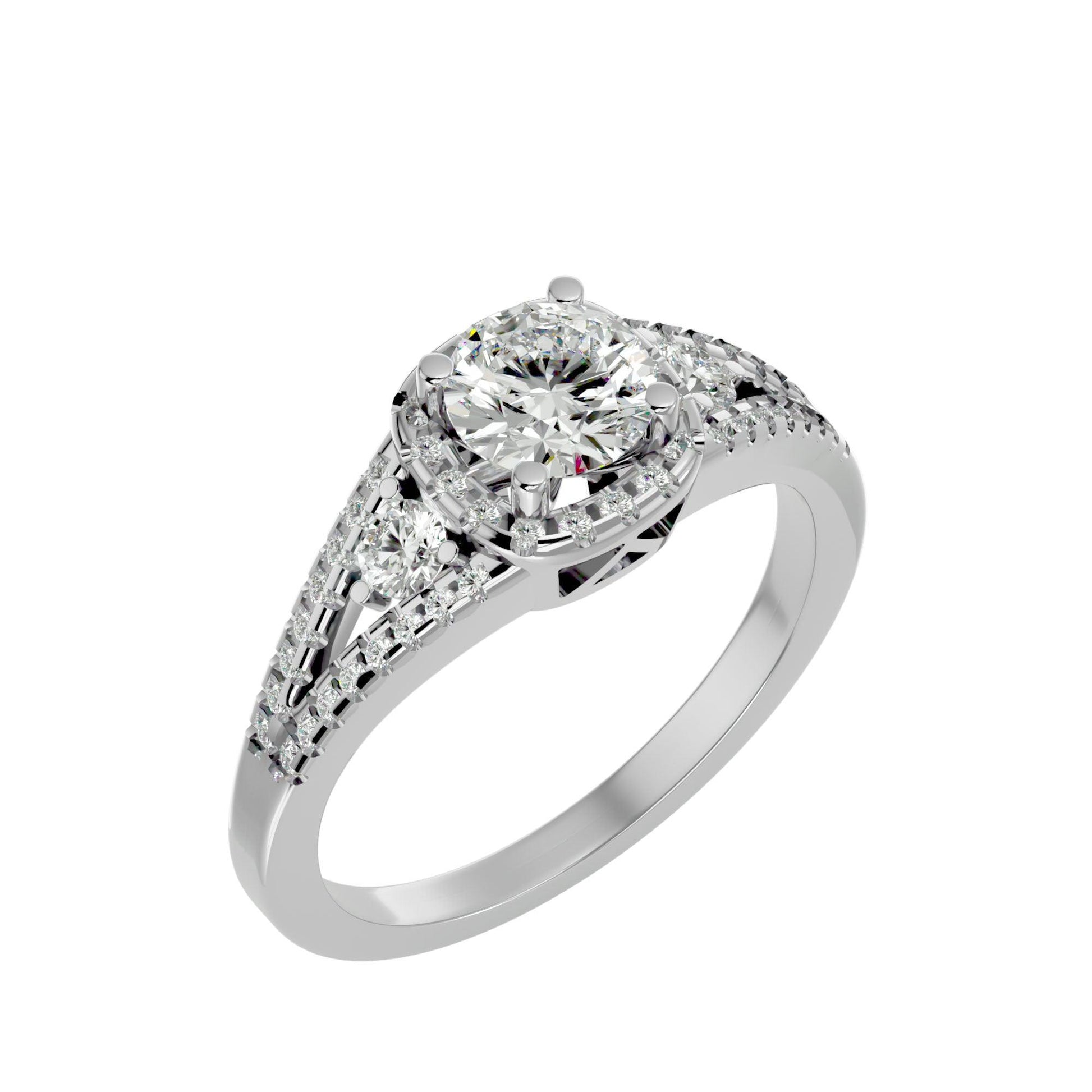 Lab Grown Round Cut Diamond Halo Ring In Platinum