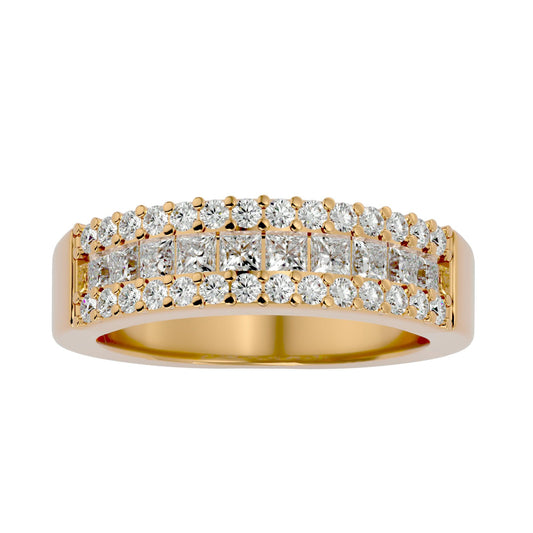 Lab grown Princess And Round Diamond Band Ring In Yellow Gold