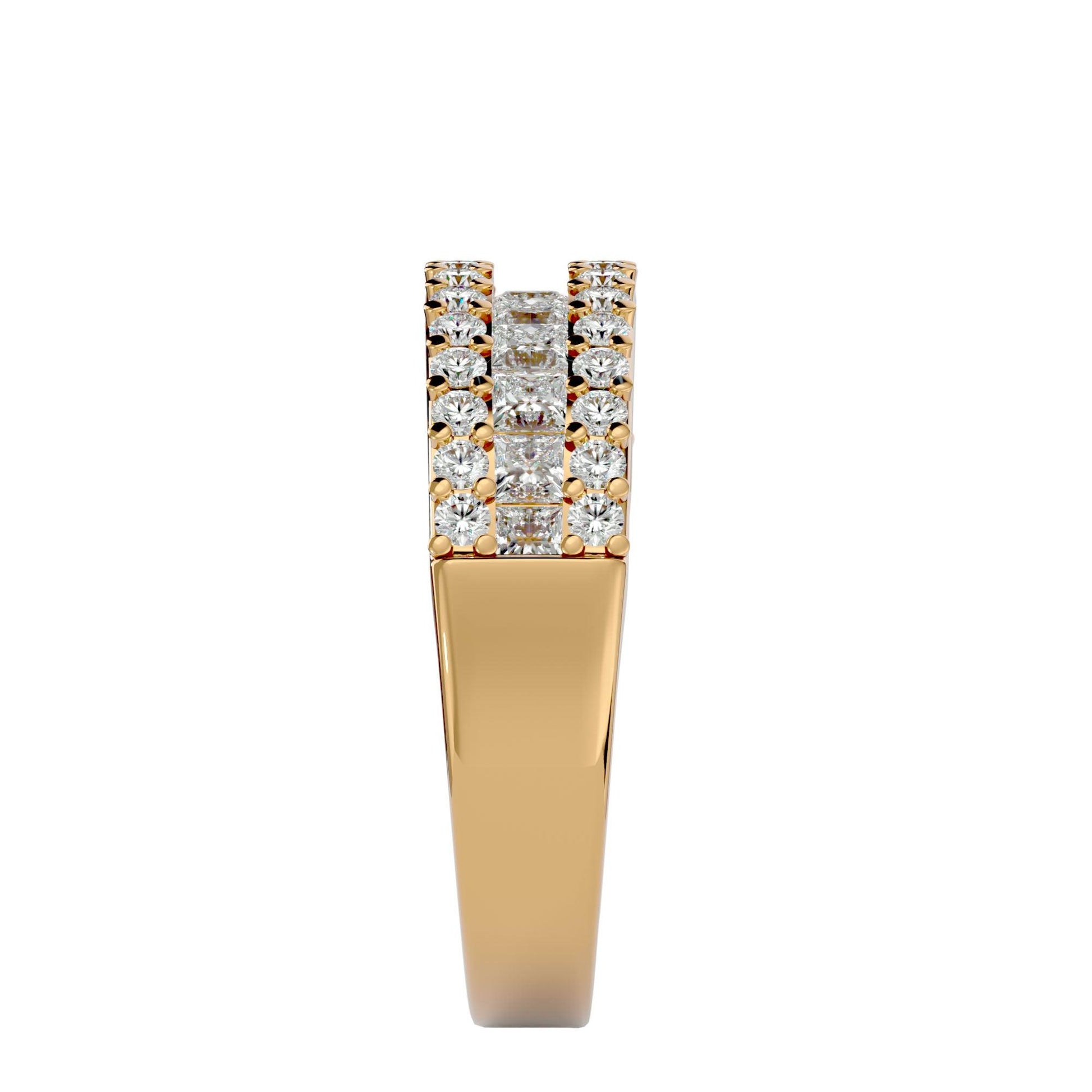 Lab grown Princess And Round Diamond Band Ring In Yellow Gold