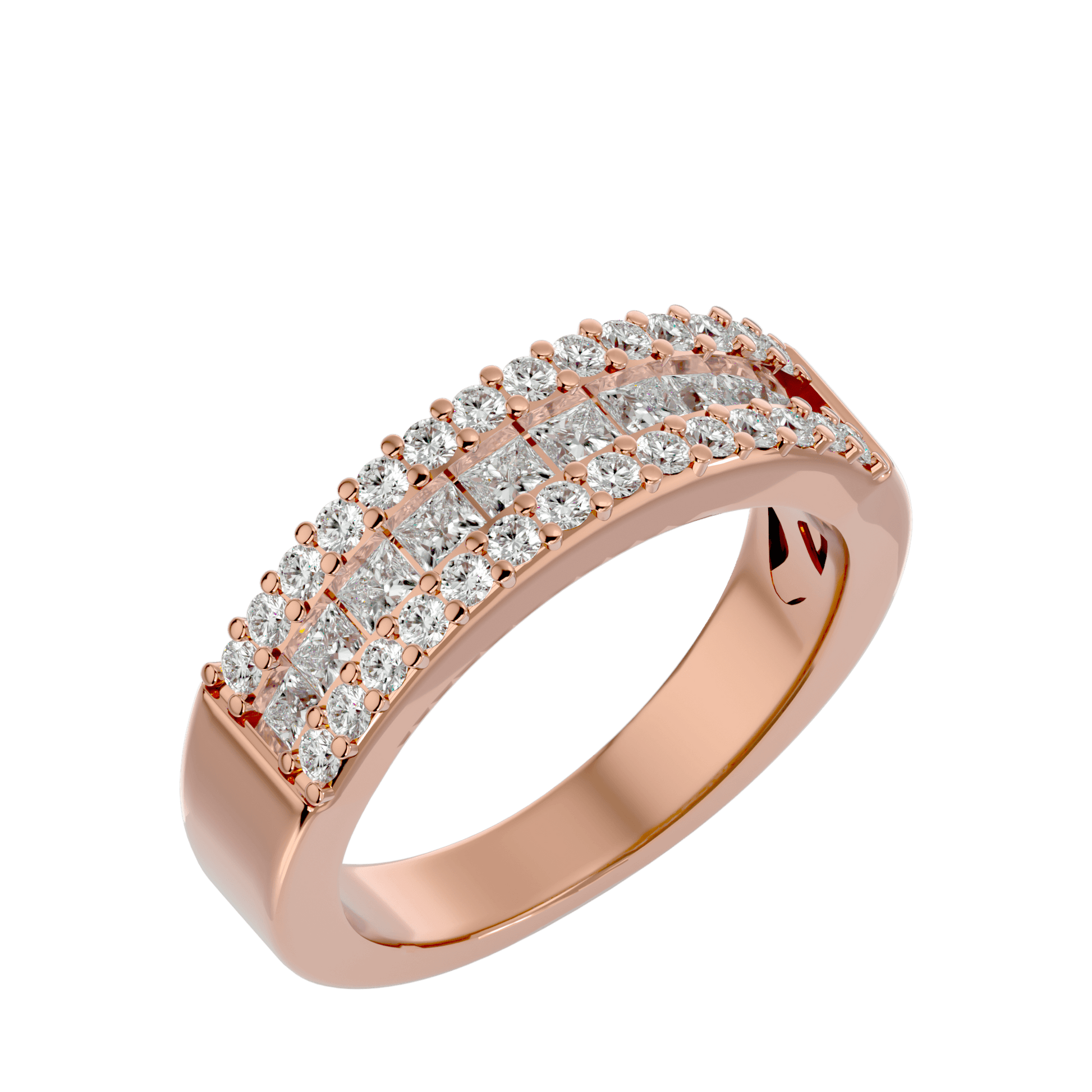 Lab Grown Princess And Round Diamond Band Ring In Rose Gold