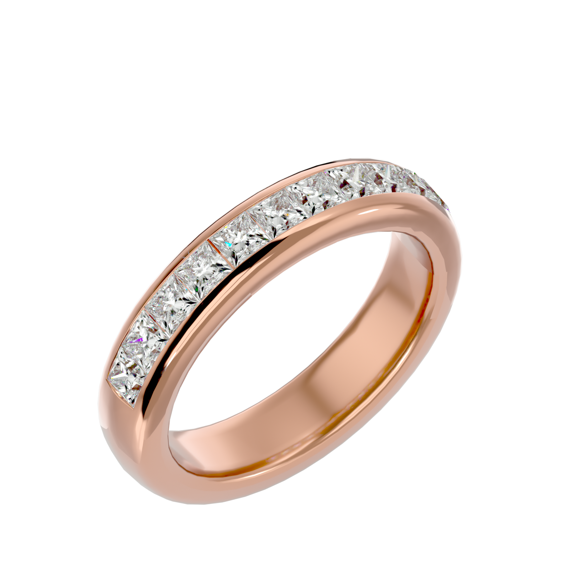 Lab Grown Princess Cut Diamond Band Ring In Rose Gold