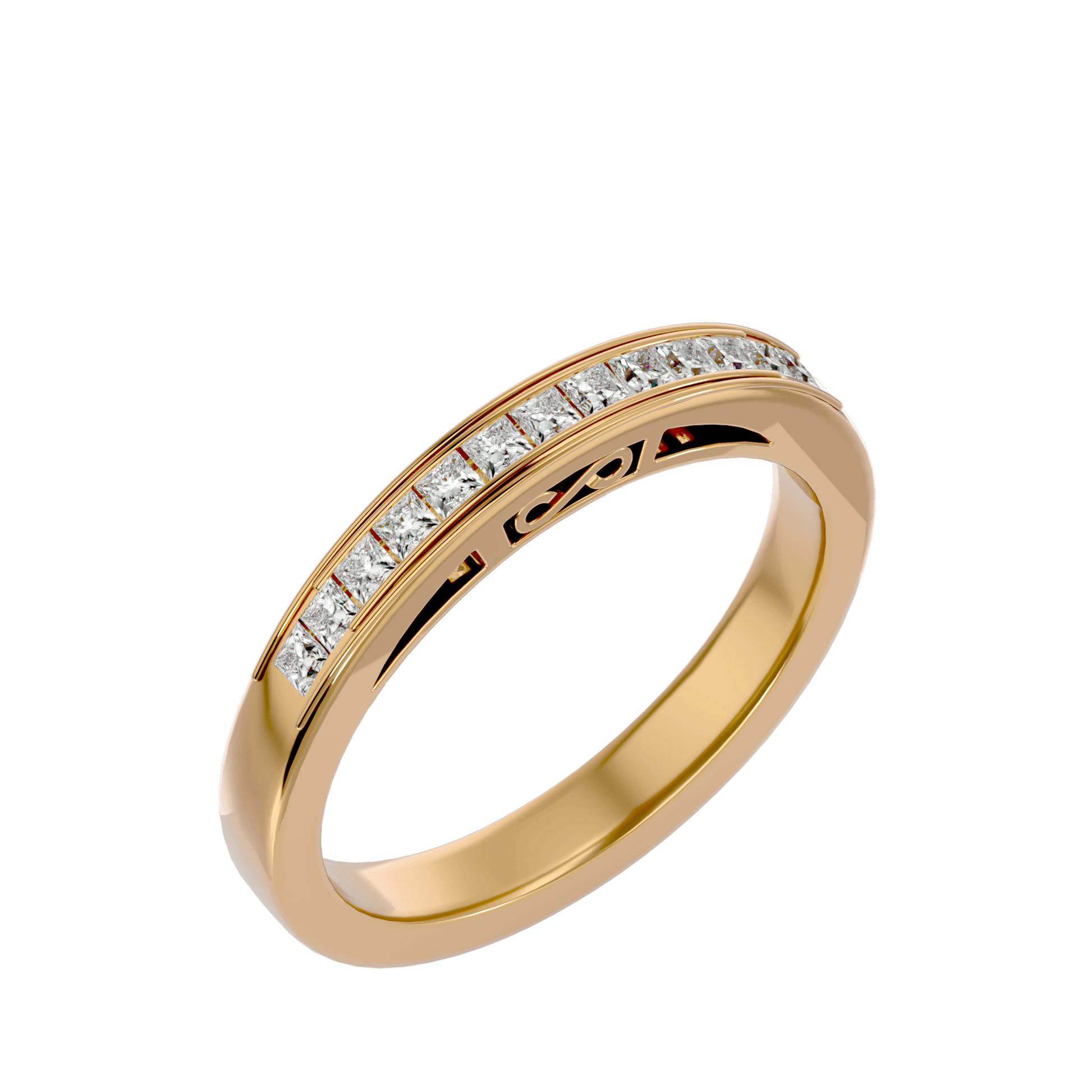 Lab Grown Princess Cut Diamond Band Ring In Yellow Gold