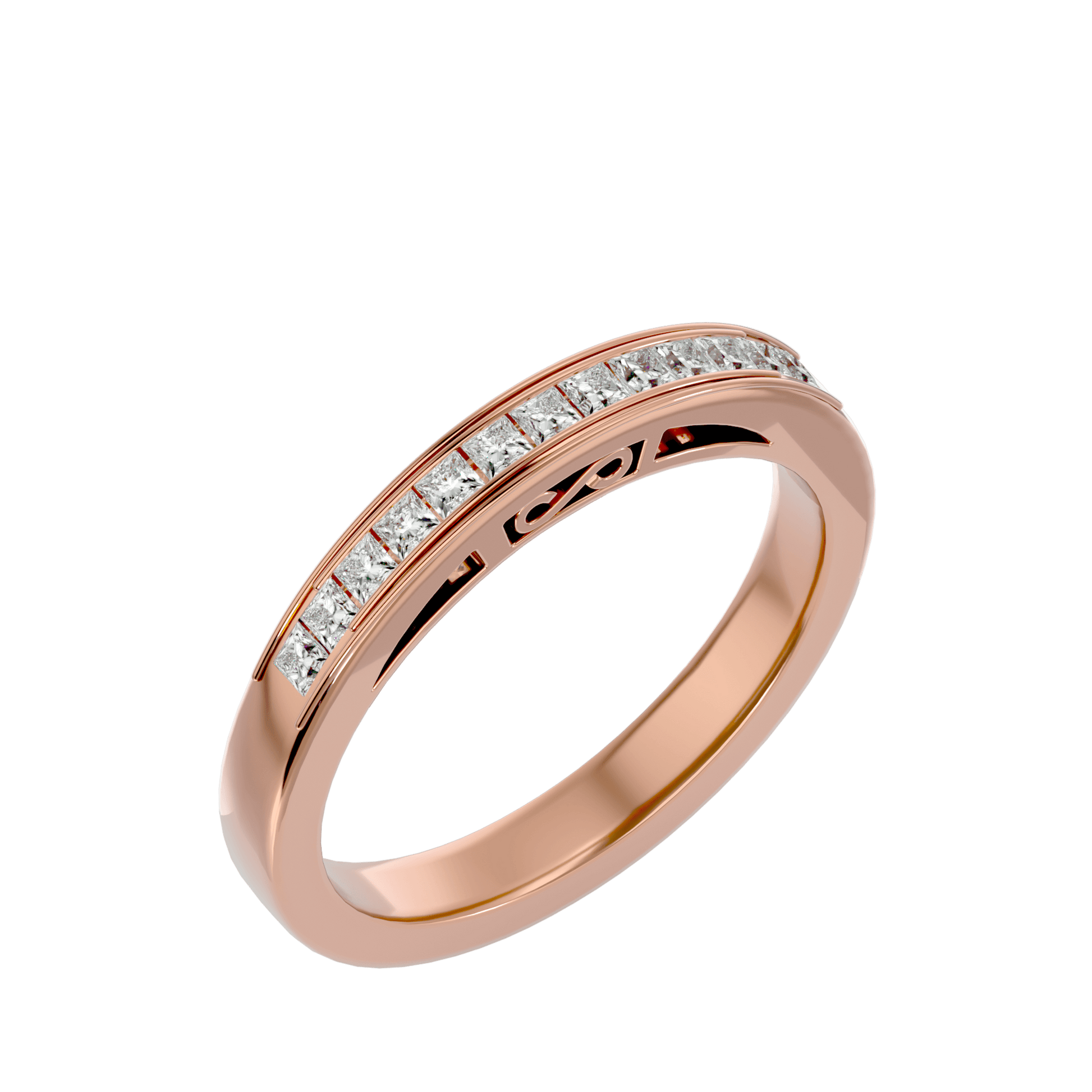 Lab Grown Princess Cut Diamond Band Ring In Rose Gold