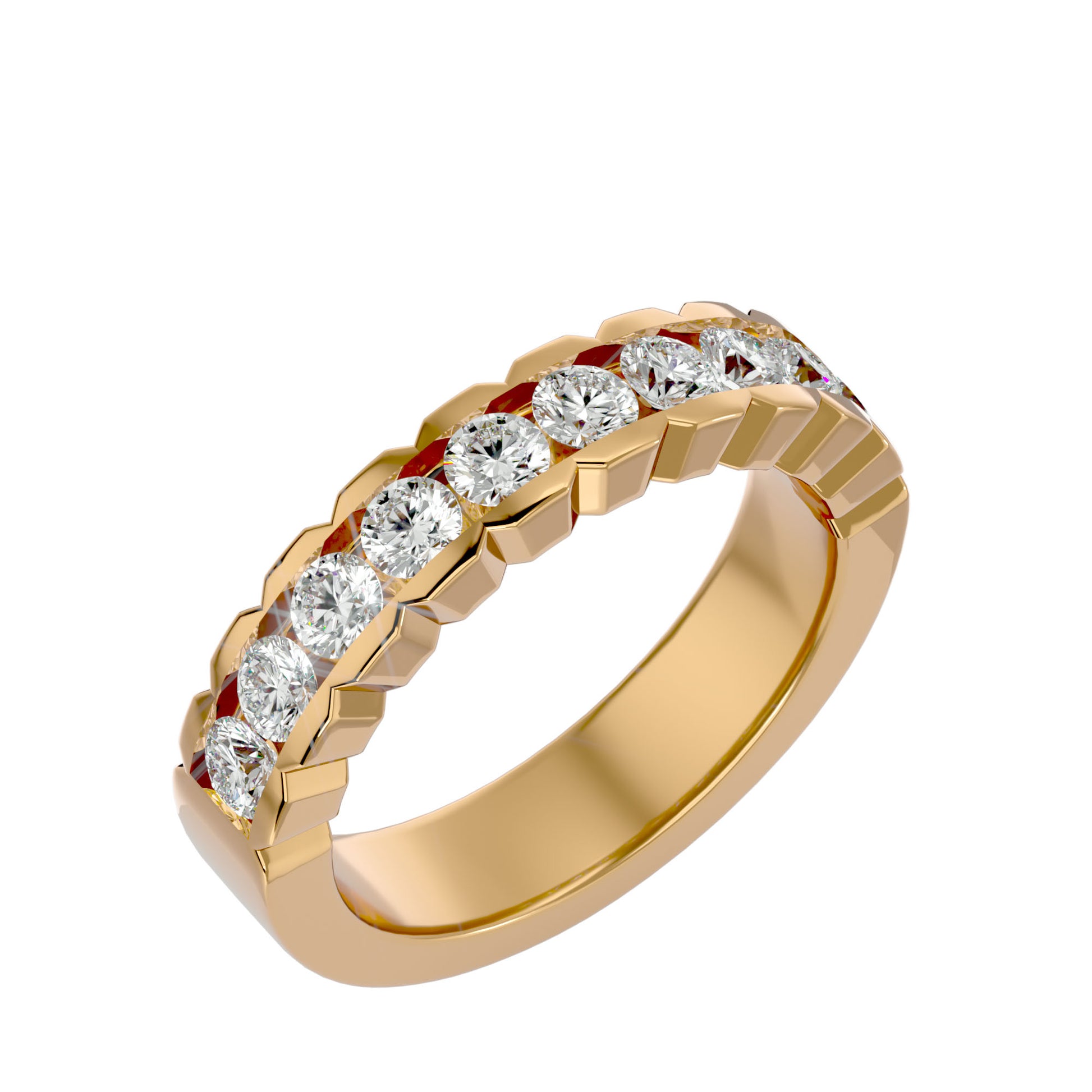 Lab Grown Round Cut Diamond Band Ring In Yellow Gold