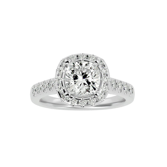 Lab Grown Cushion Cut Diamond Halo Ring In Platinum