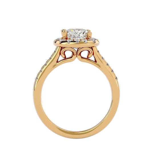 Lab Grown Cushion Cut Diamond Halo Ring In Yellow Gold