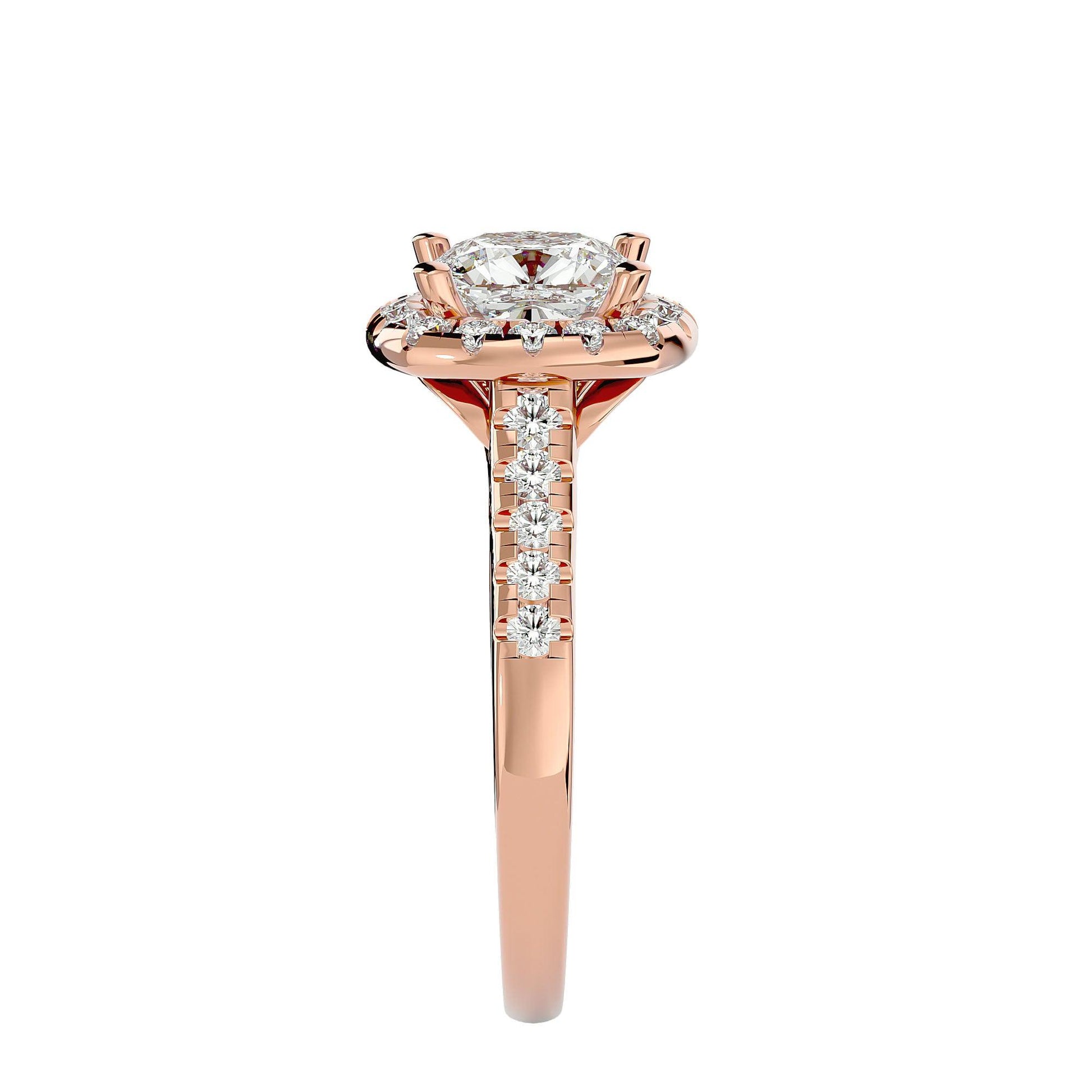 Lab Grown Cushion Cut Diamond Halo Ring In Rose Gold